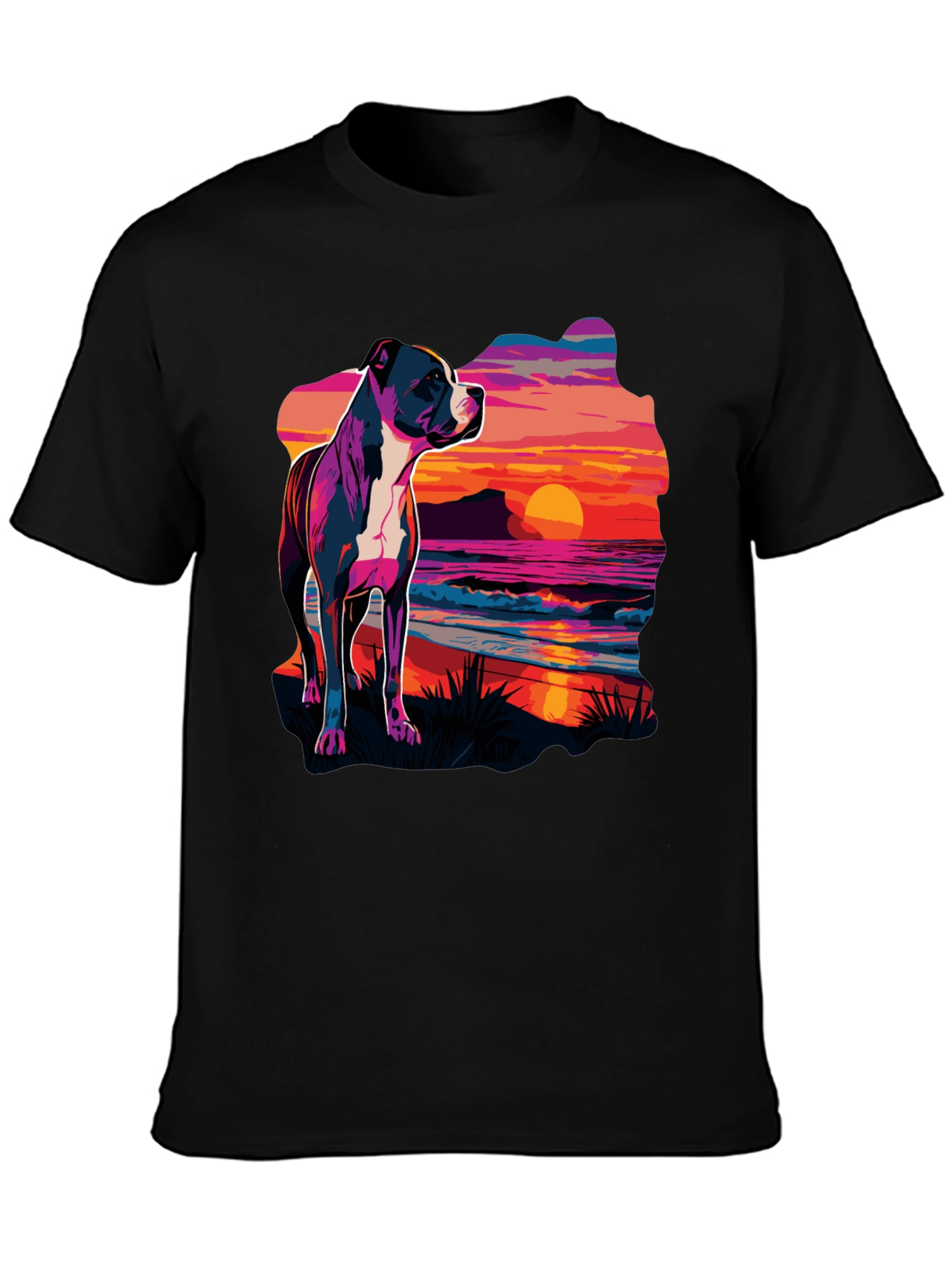 Sunset Pitbull Graphic Tee - Cool Dog Lover Shirt