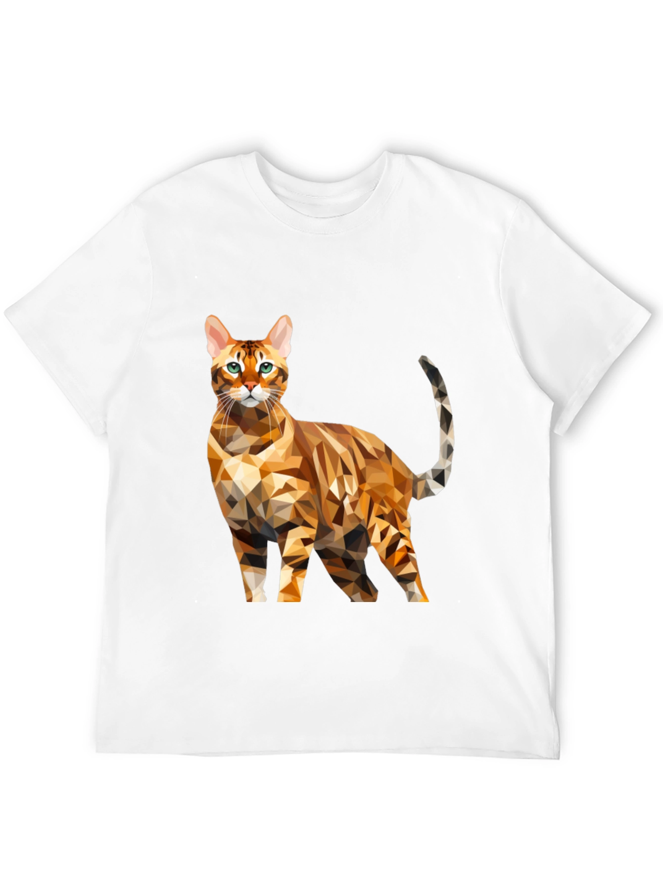 Geometric Cat Graphic Tee - Black Cotton Blend