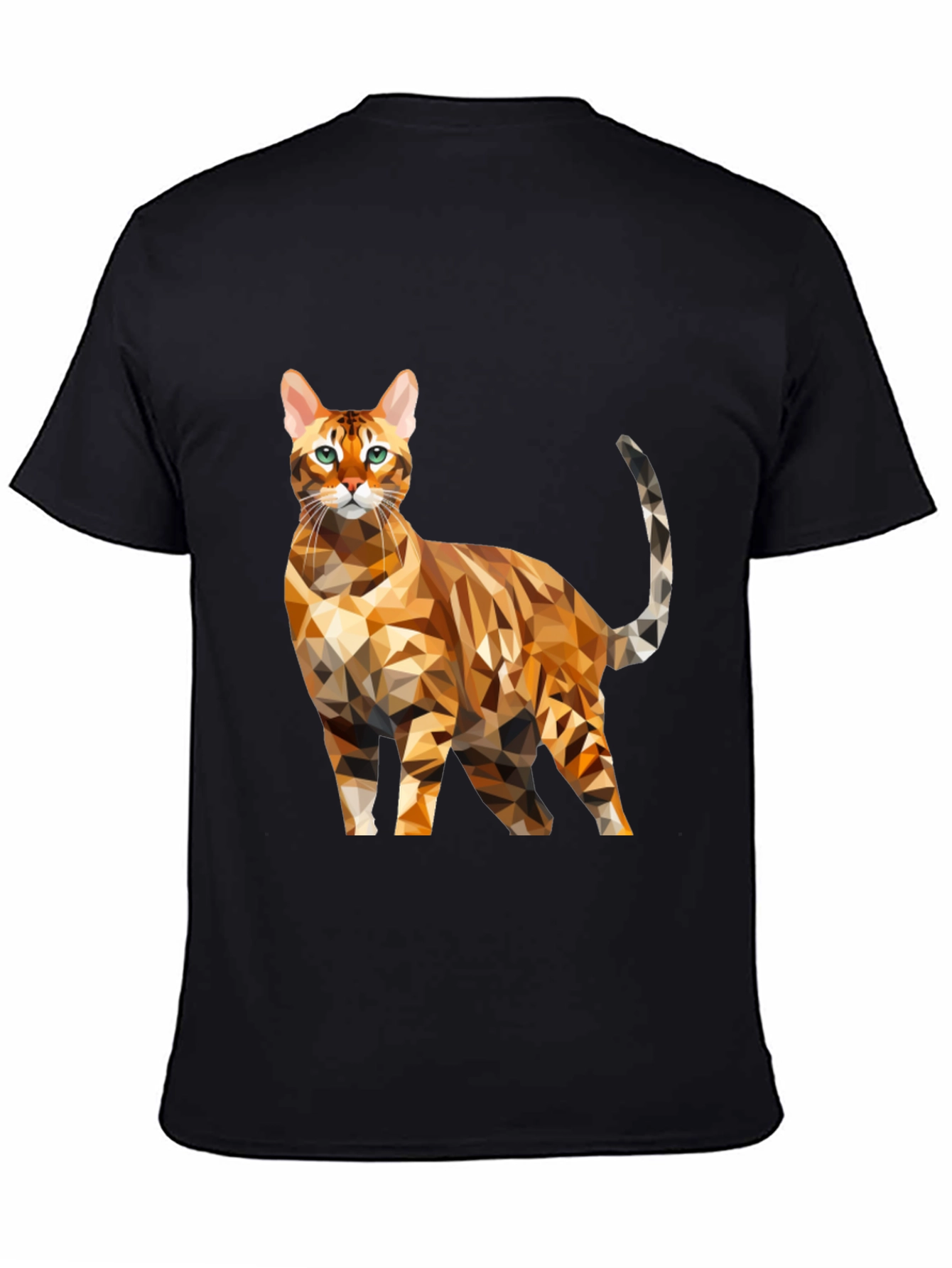 Geometric Cat Graphic Tee - Black Cotton Blend