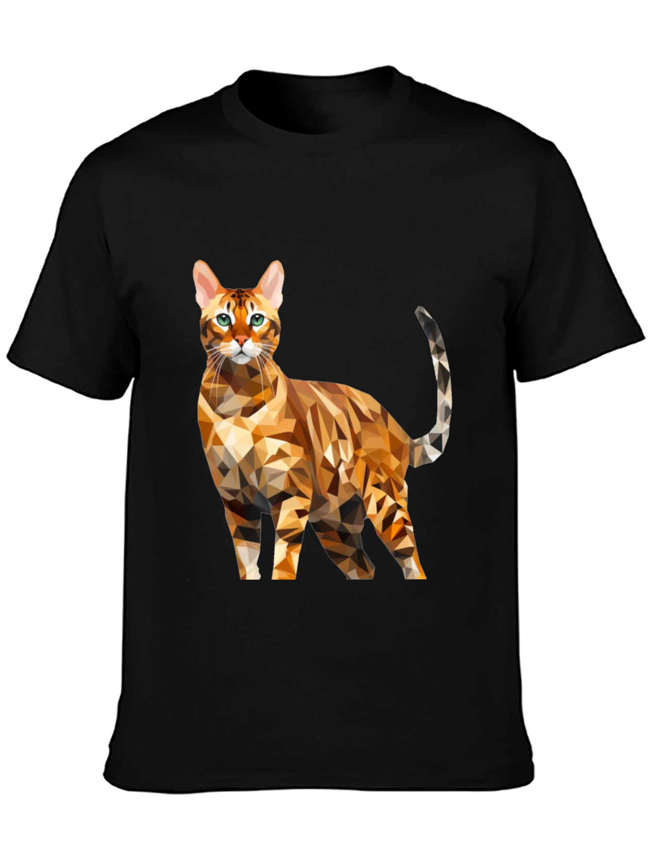 Geometric Cat Graphic Tee - Black Cotton Blend