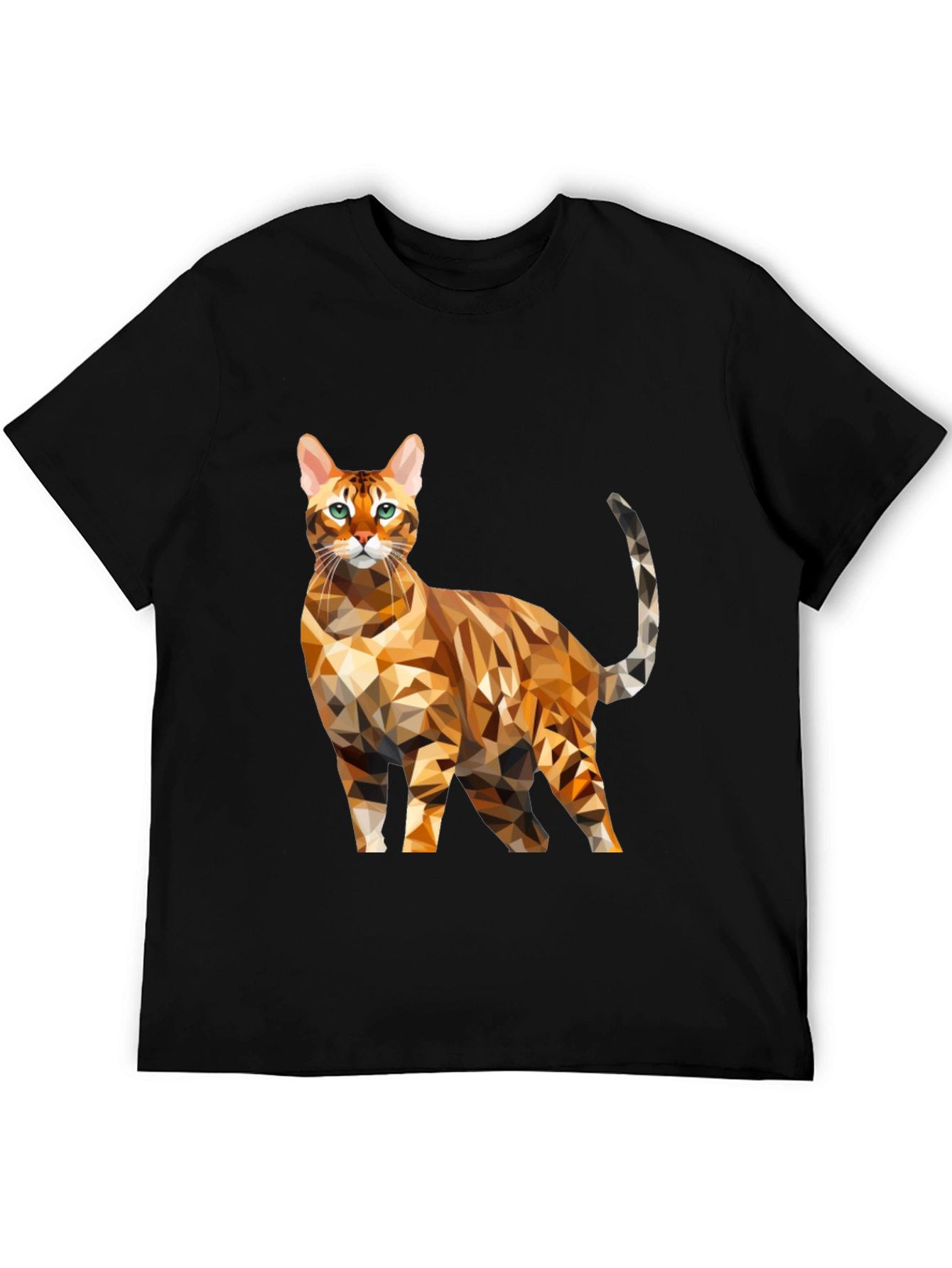 Geometric Cat Graphic Tee - Black Cotton Blend