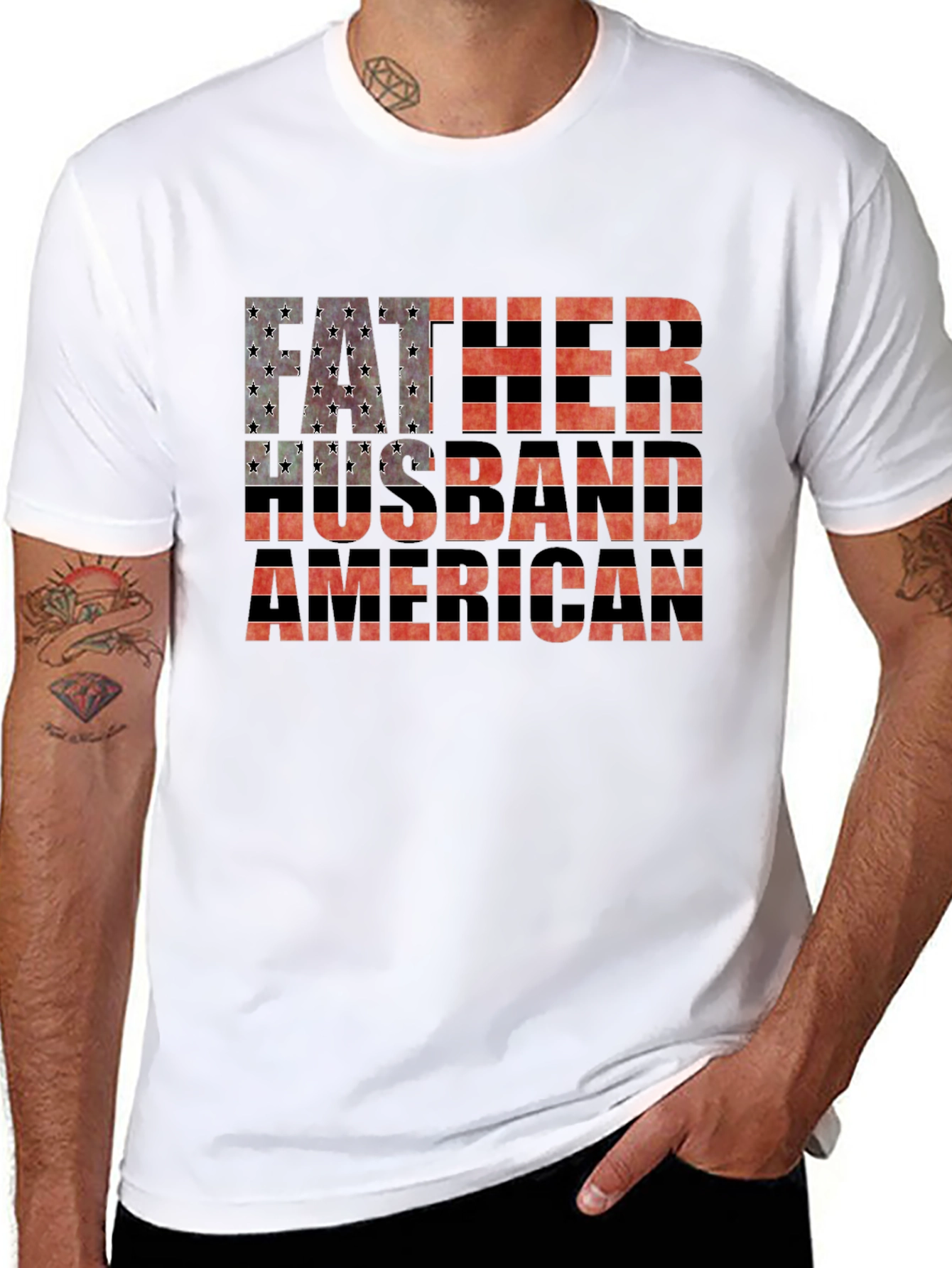 Father Husband American Flag Graphic Tee