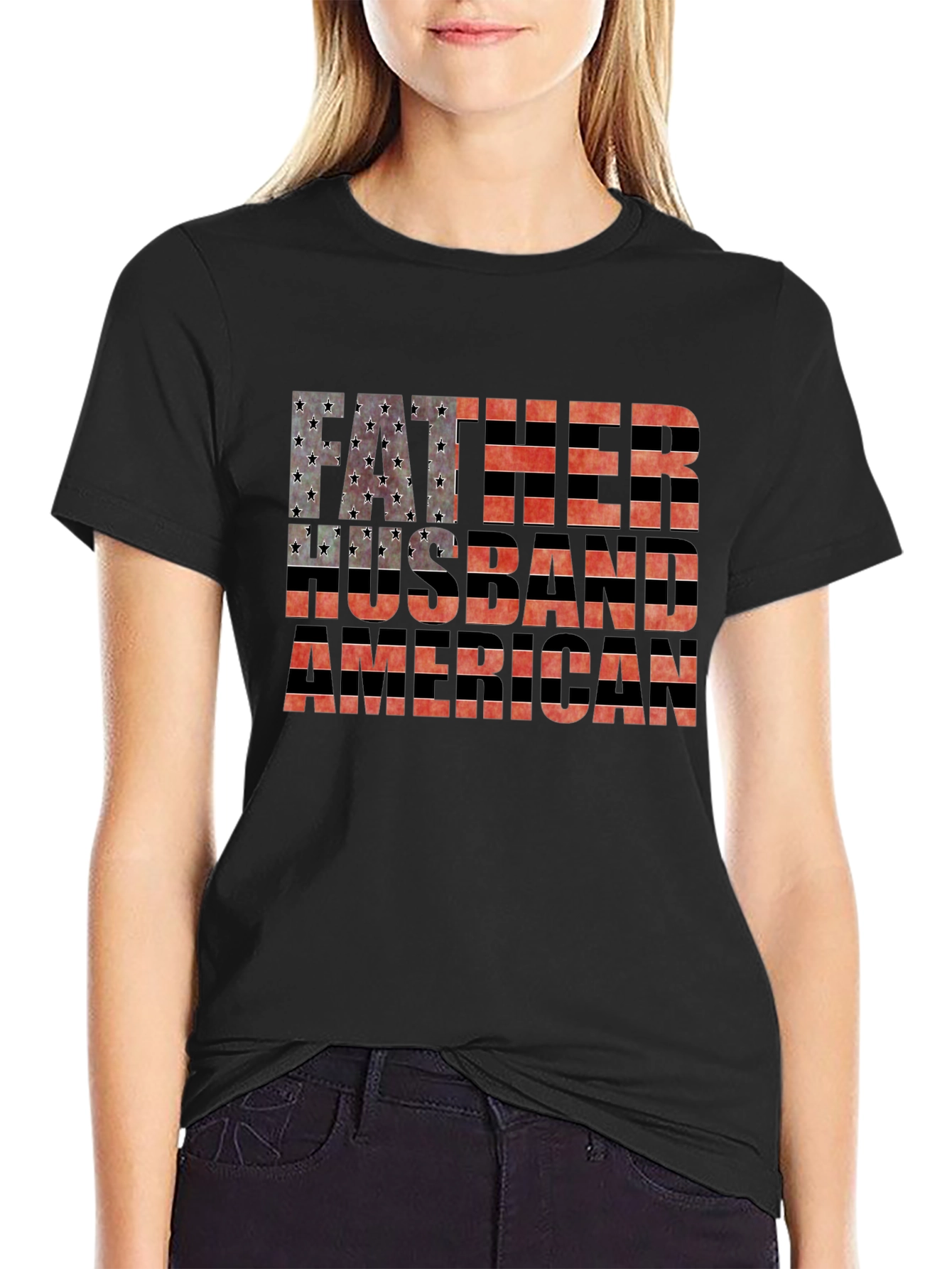 Father Husband American Flag Graphic Tee