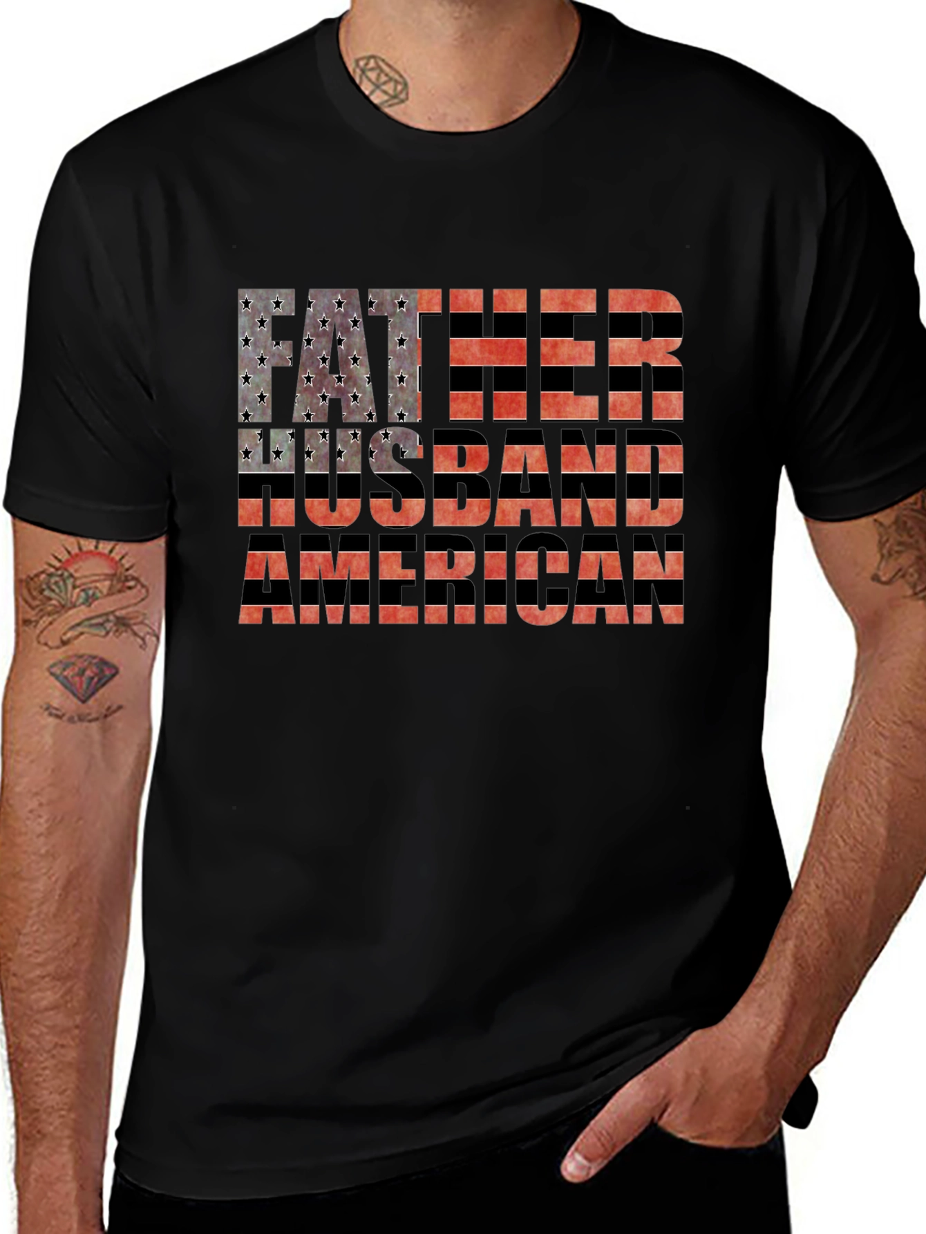 Father Husband American Flag Graphic Tee