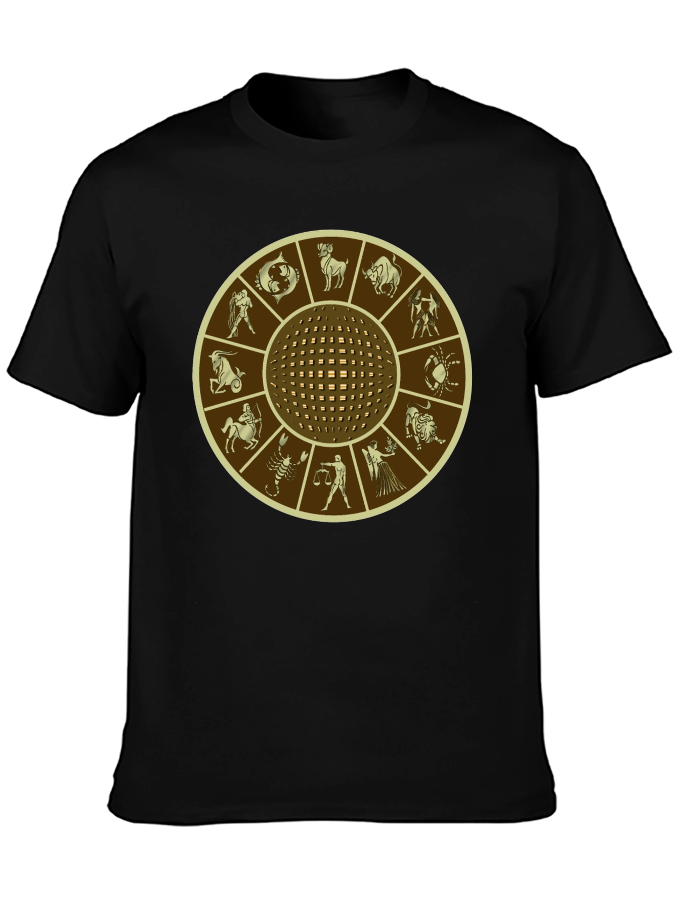 Zodiac Wheel Graphic Print Black T-Shirt