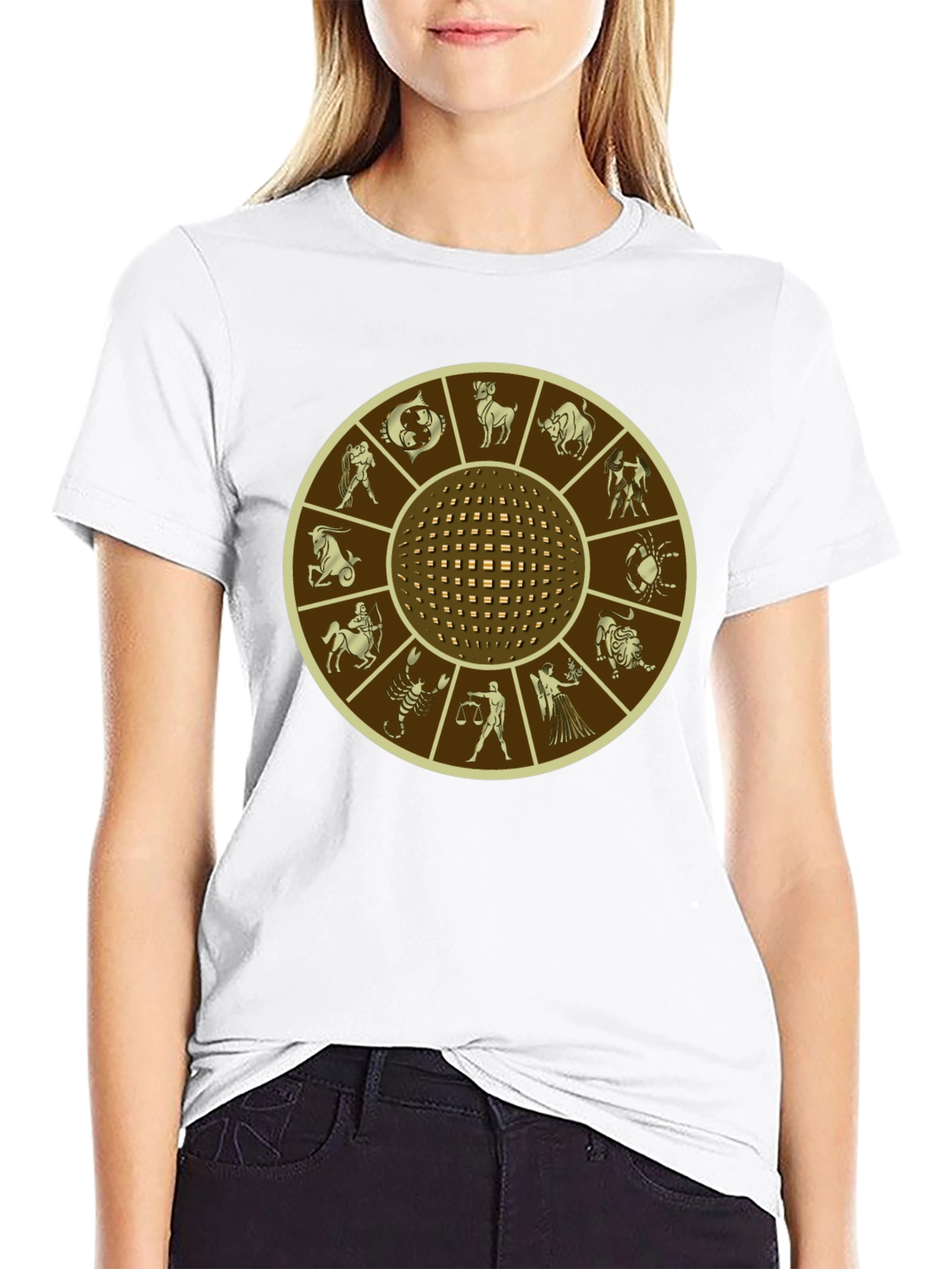 Zodiac Wheel Graphic Print Black T-Shirt