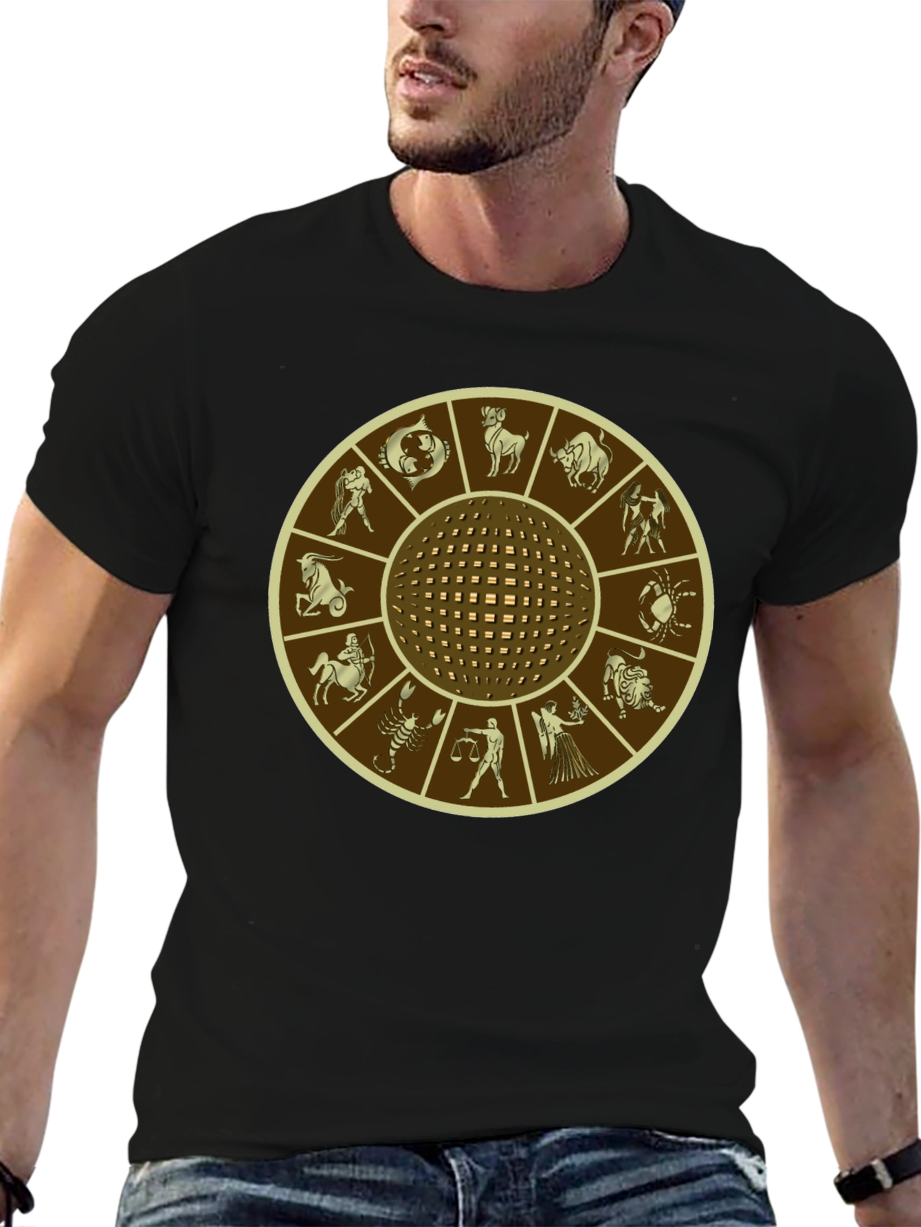 Zodiac Wheel Graphic Print Black T-Shirt