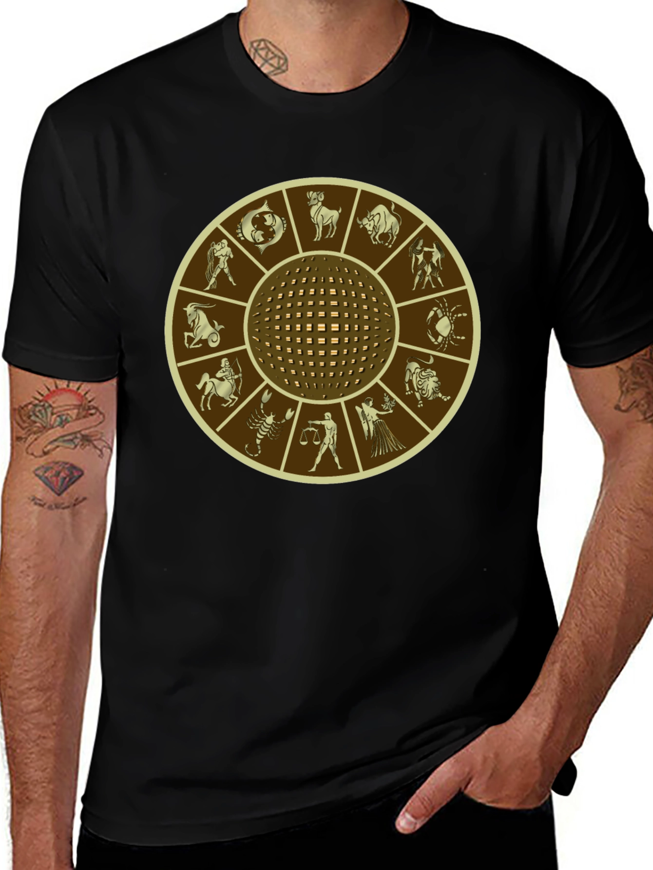 Zodiac Wheel Graphic Print Black T-Shirt