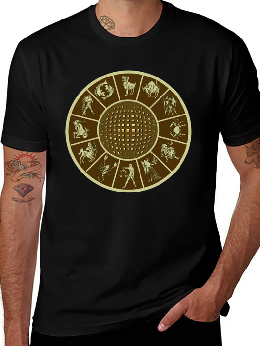 Zodiac Wheel Graphic Print Black T-Shirt