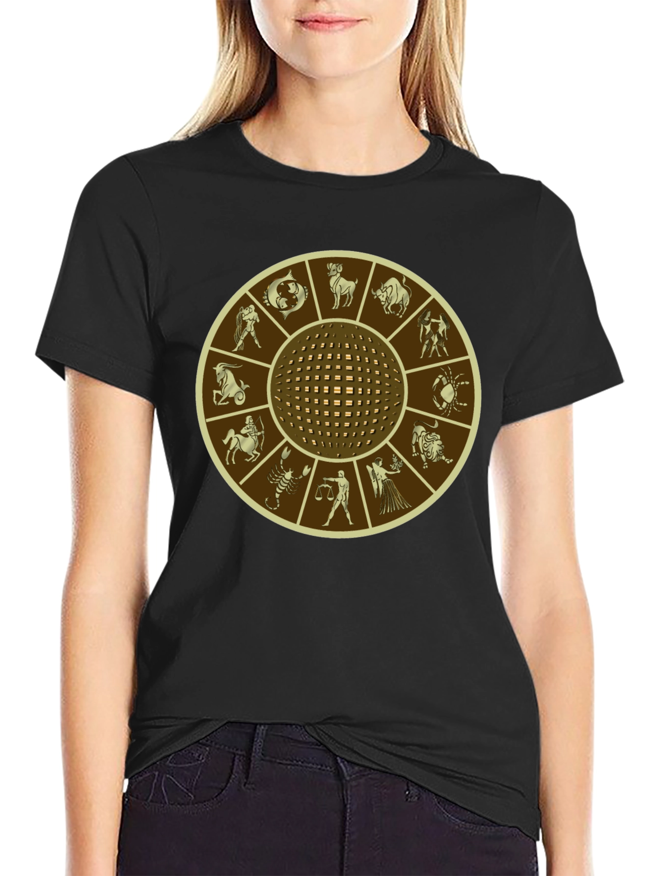 Zodiac Wheel Graphic Print Black T-Shirt