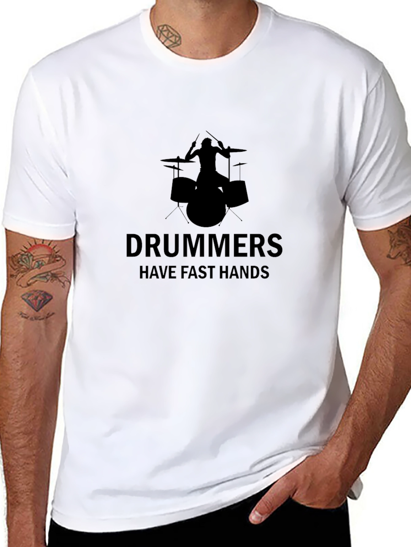 Drummers Have Fast Hands Black Graphic Tee