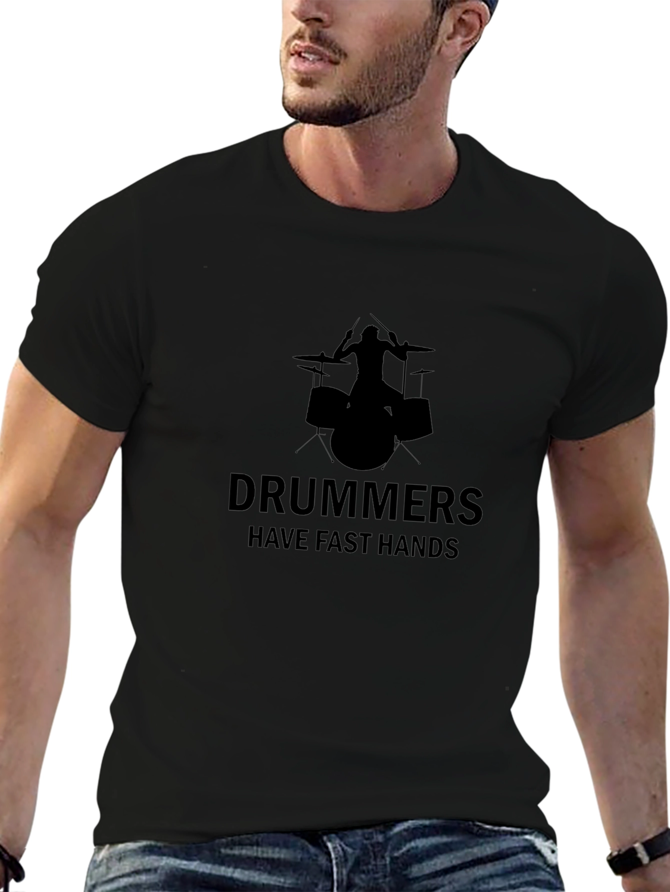 Drummers Have Fast Hands Black Graphic Tee