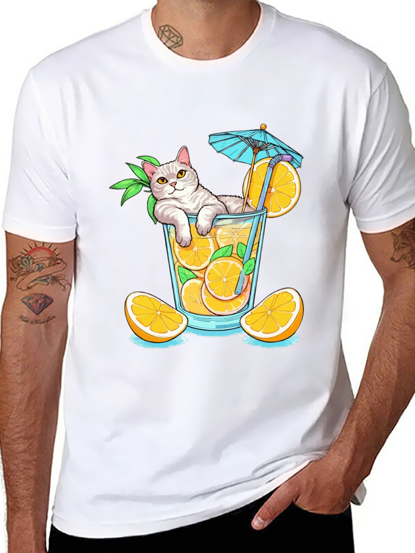 Cat Sipping Orange Juice T-Shirt