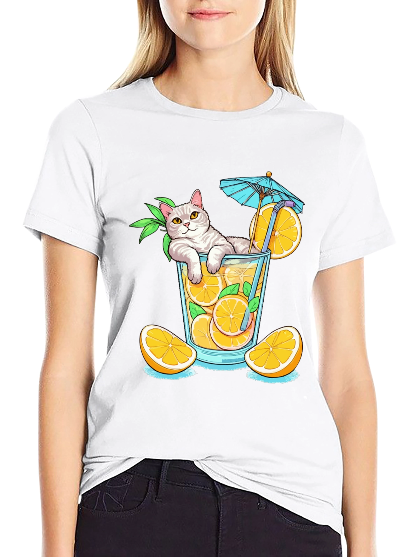 Cat Sipping Orange Juice T-Shirt