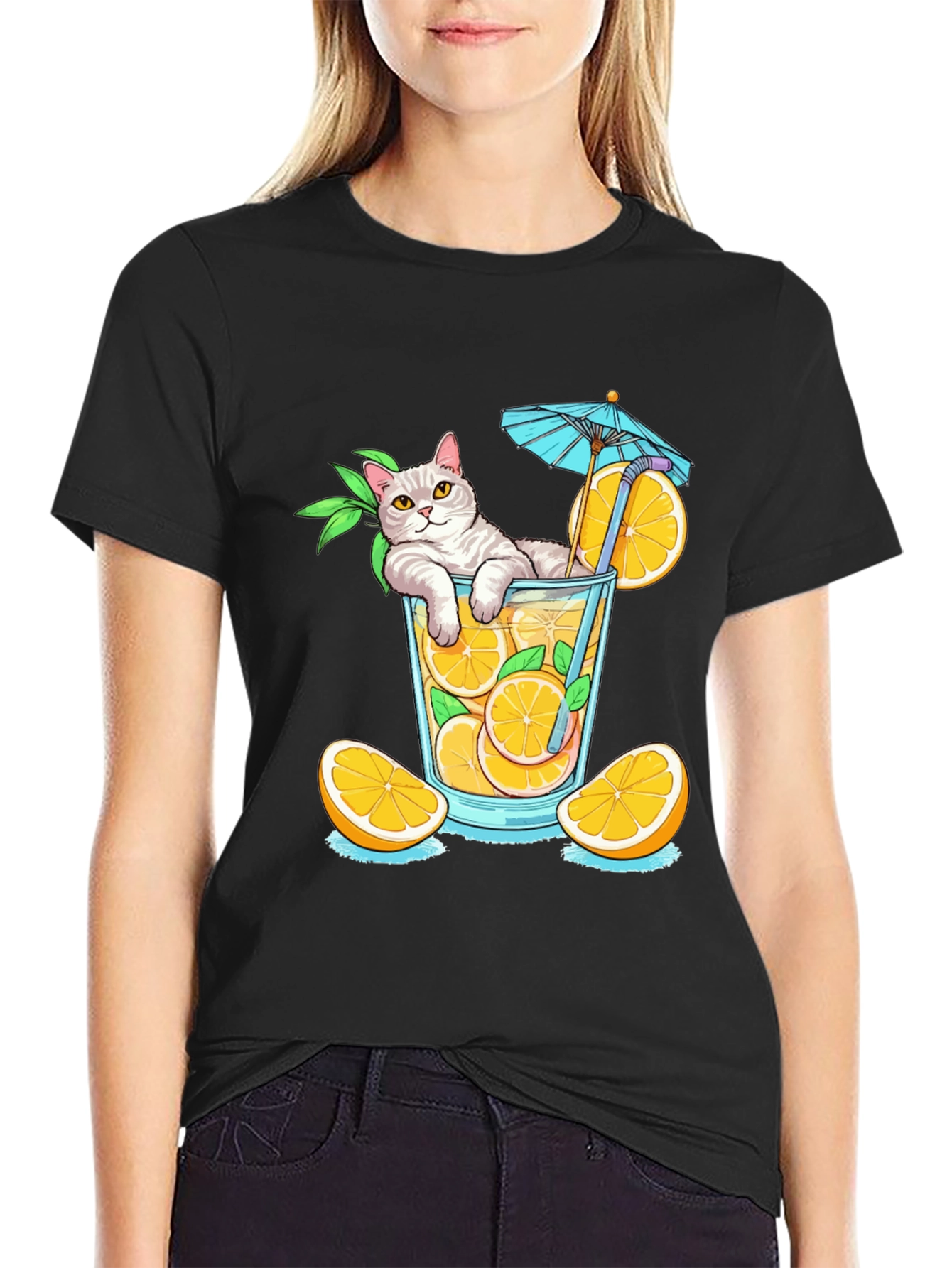 Cat Sipping Orange Juice T-Shirt