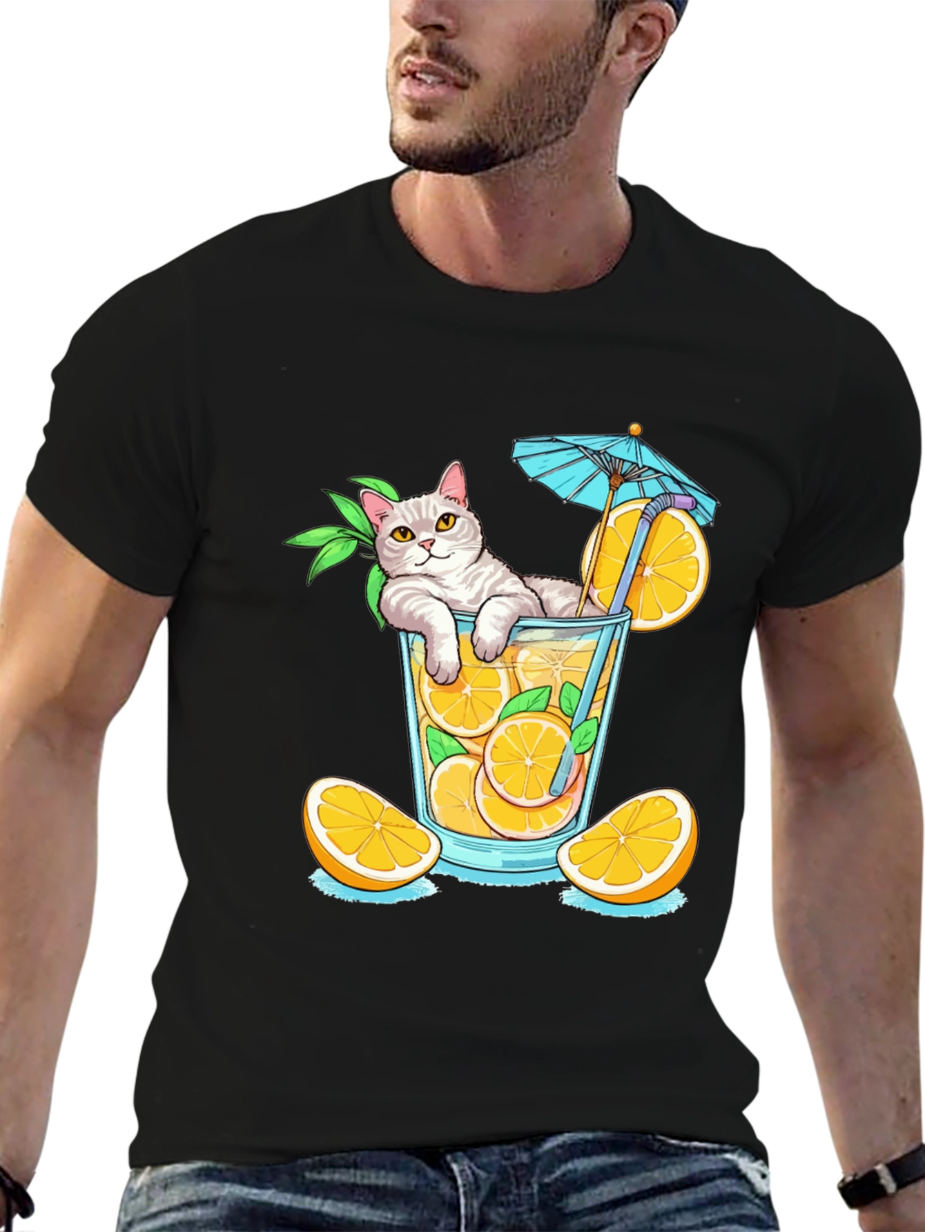 Cat Sipping Orange Juice T-Shirt