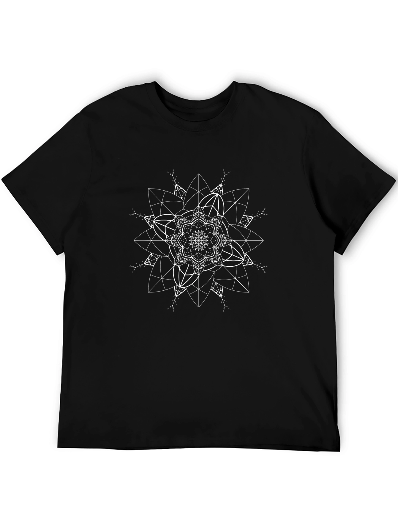 Black Tee with Geometric Mandala Print