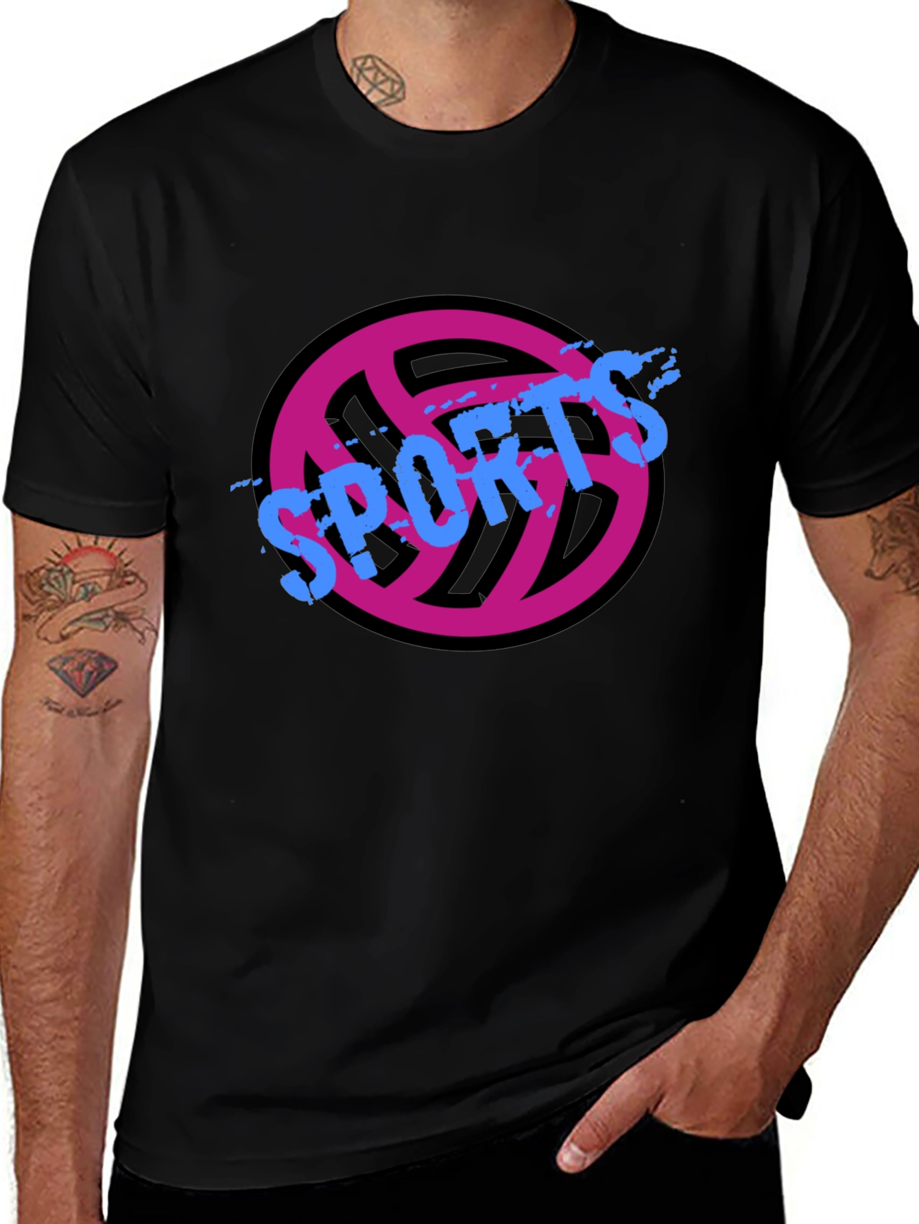 Sports Graphic Tee - Black Casual T-Shirt