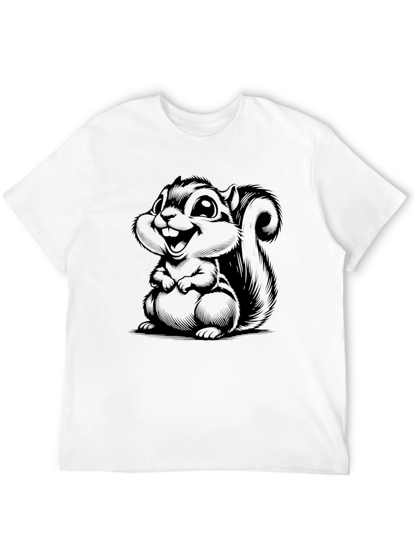 Cartoon Squirrel Graphic Tee - Soft Black T-Shirt