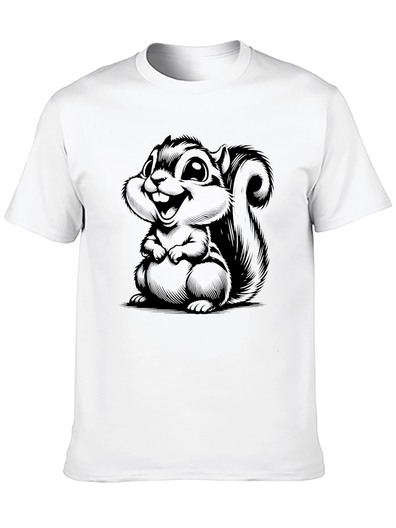 Cartoon Squirrel Graphic Tee - Soft Black T-Shirt