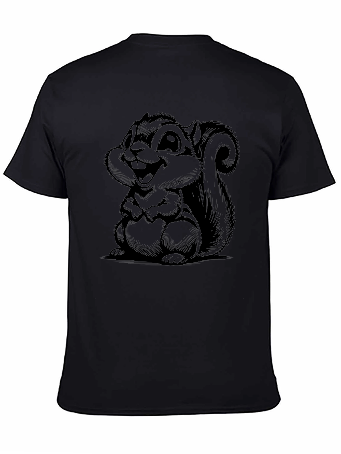 Cartoon Squirrel Graphic Tee - Soft Black T-Shirt