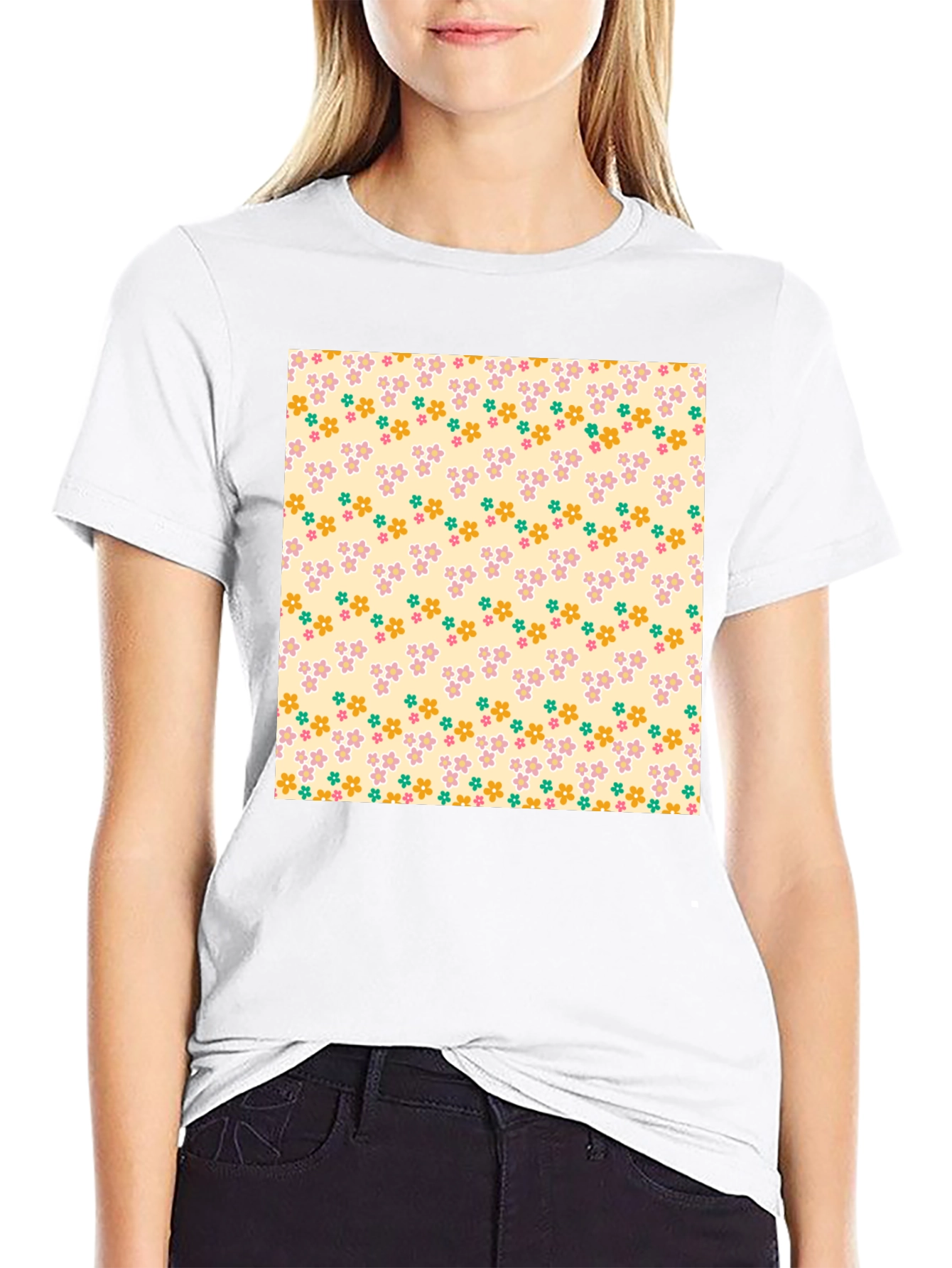 Floral Pattern Black T-Shirt