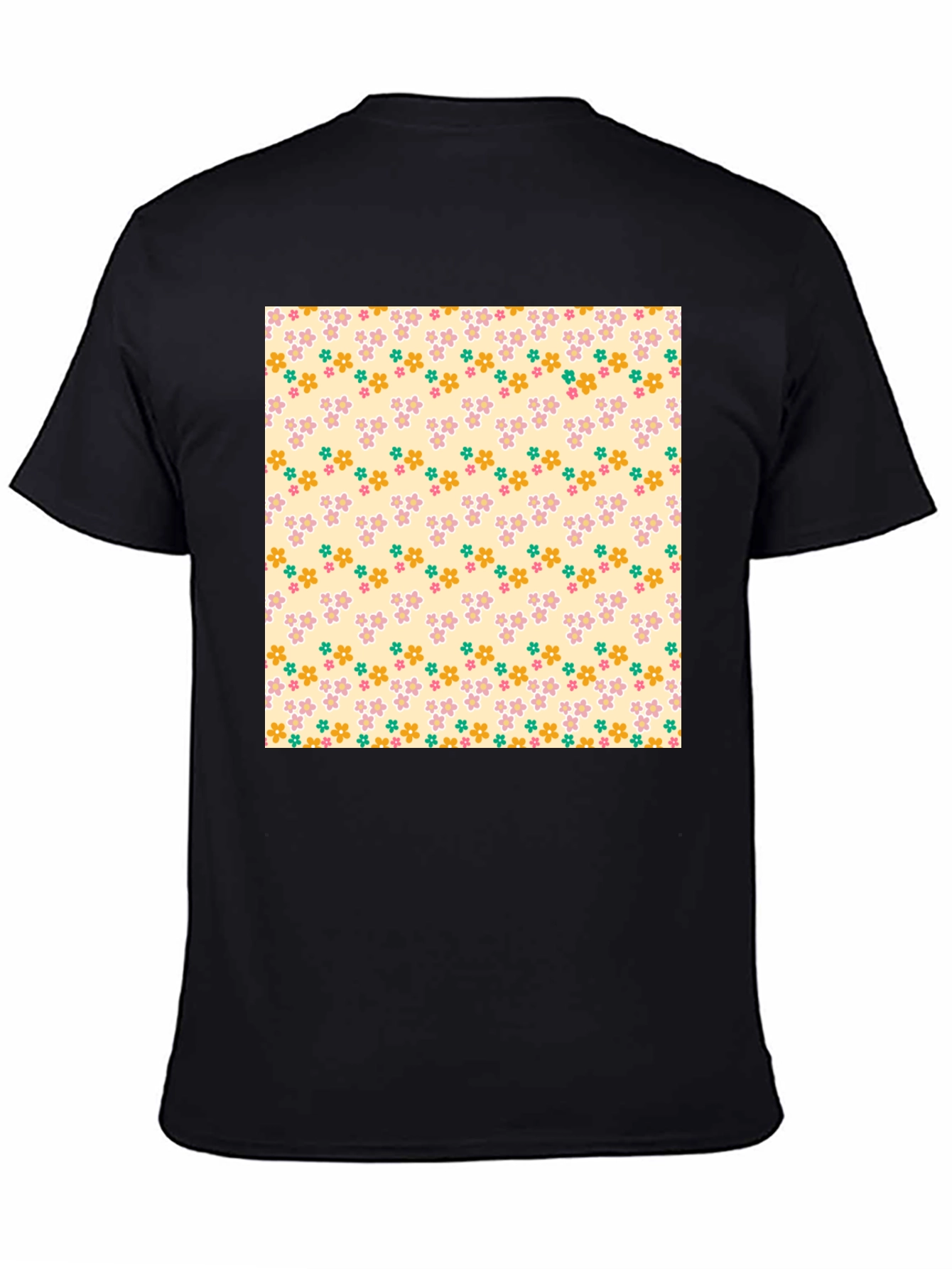 Floral Pattern Black T-Shirt