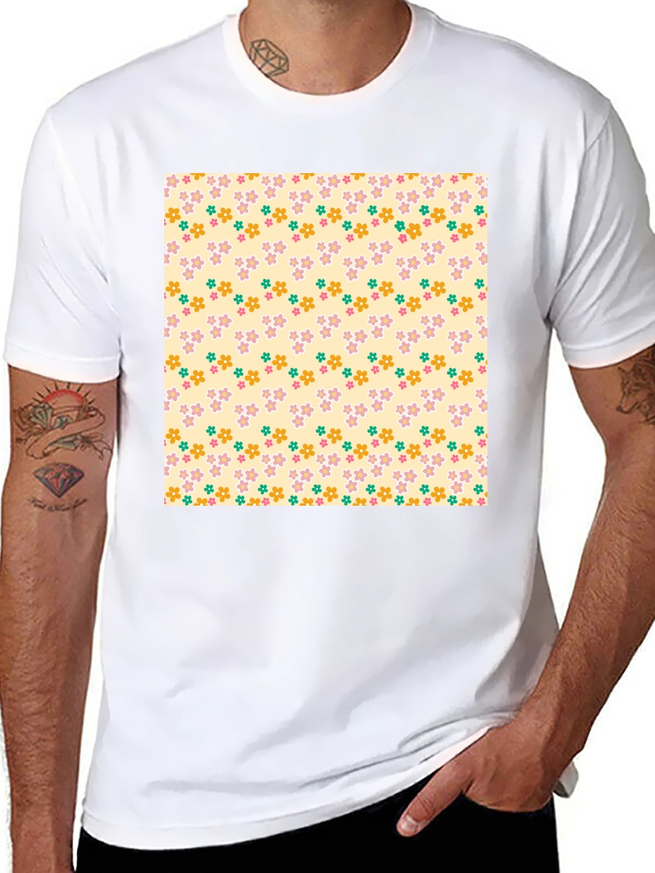 Floral Pattern Black T-Shirt