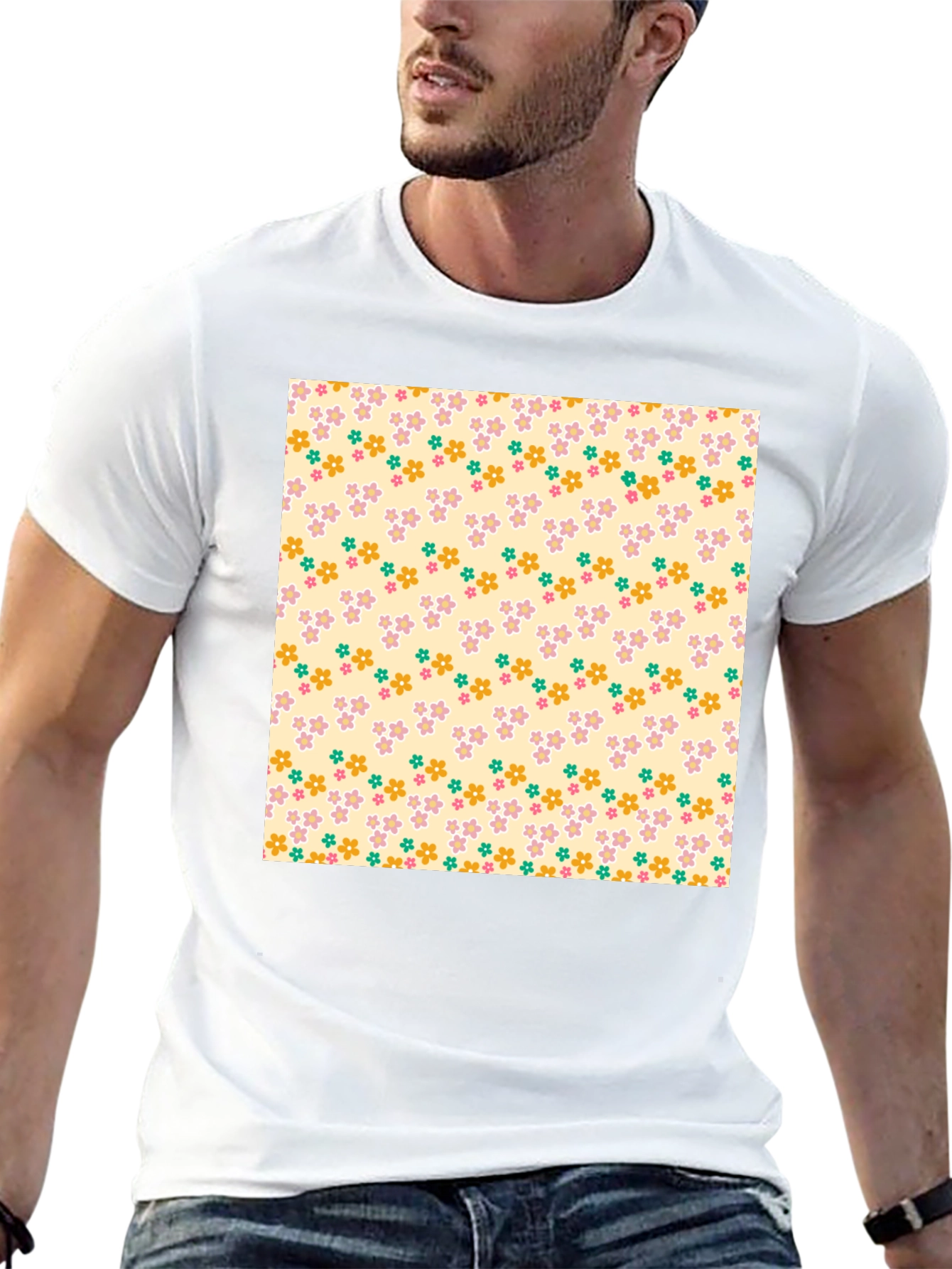 Floral Pattern Black T-Shirt