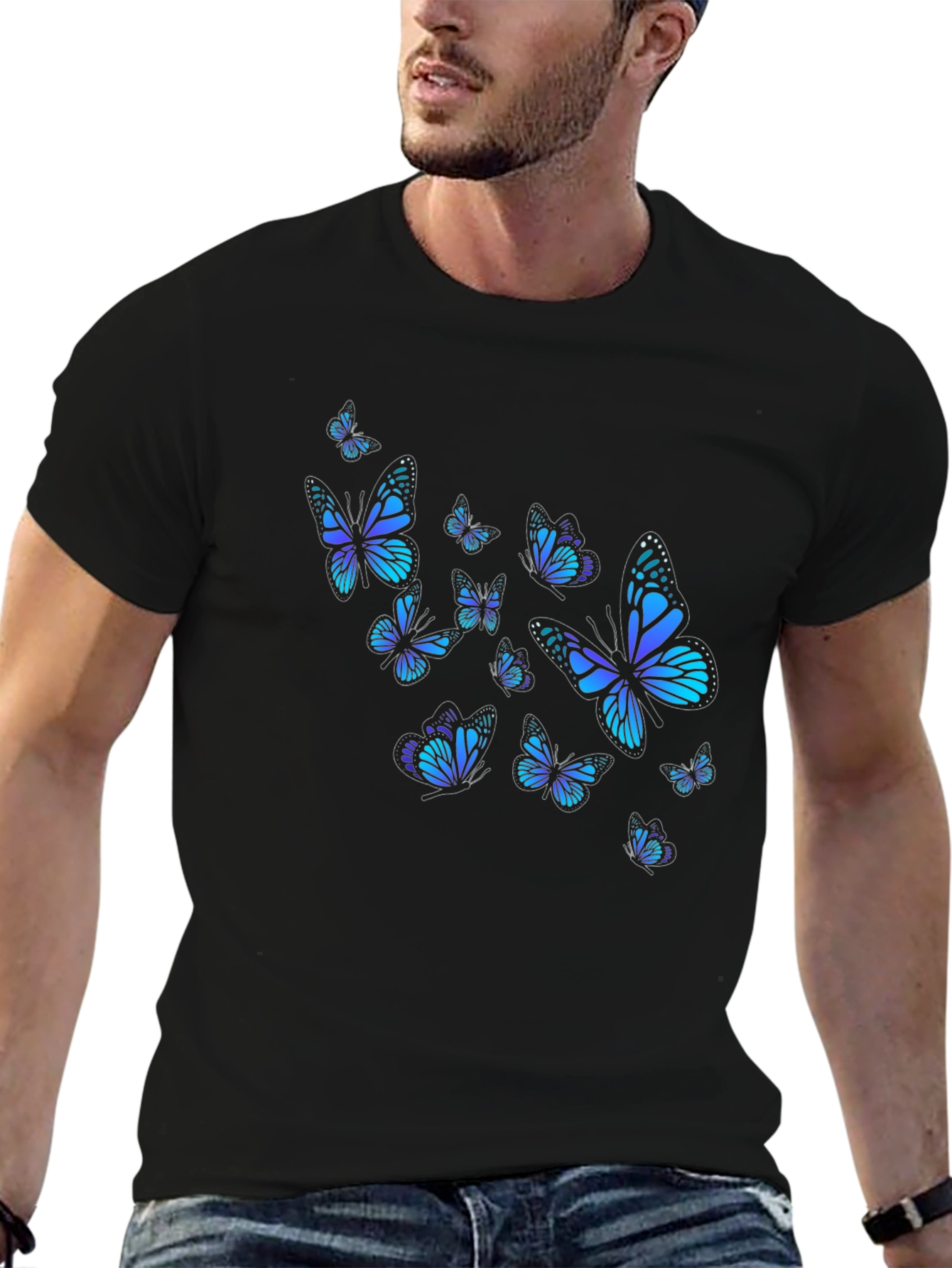 Butterfly Print Black T-Shirt