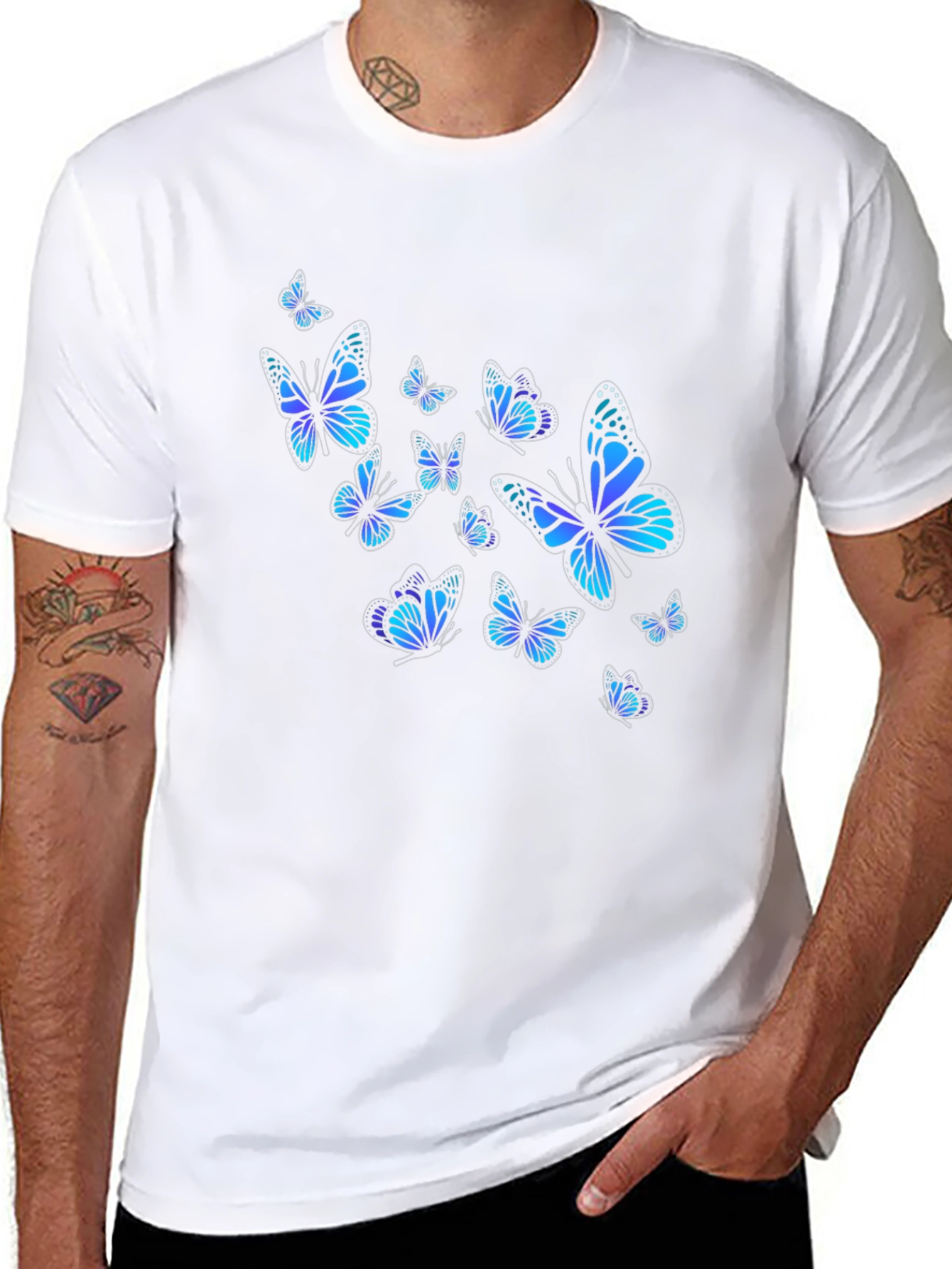 Butterfly Print Black T-Shirt