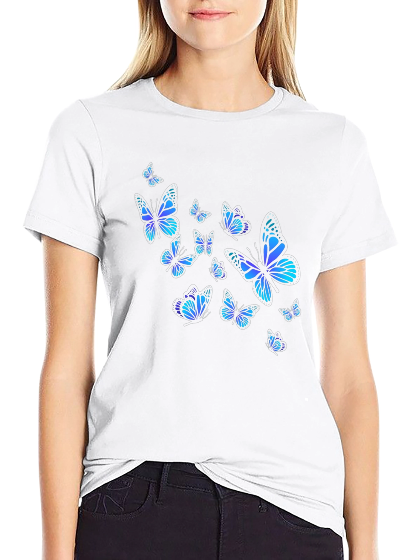 Butterfly Print Black T-Shirt
