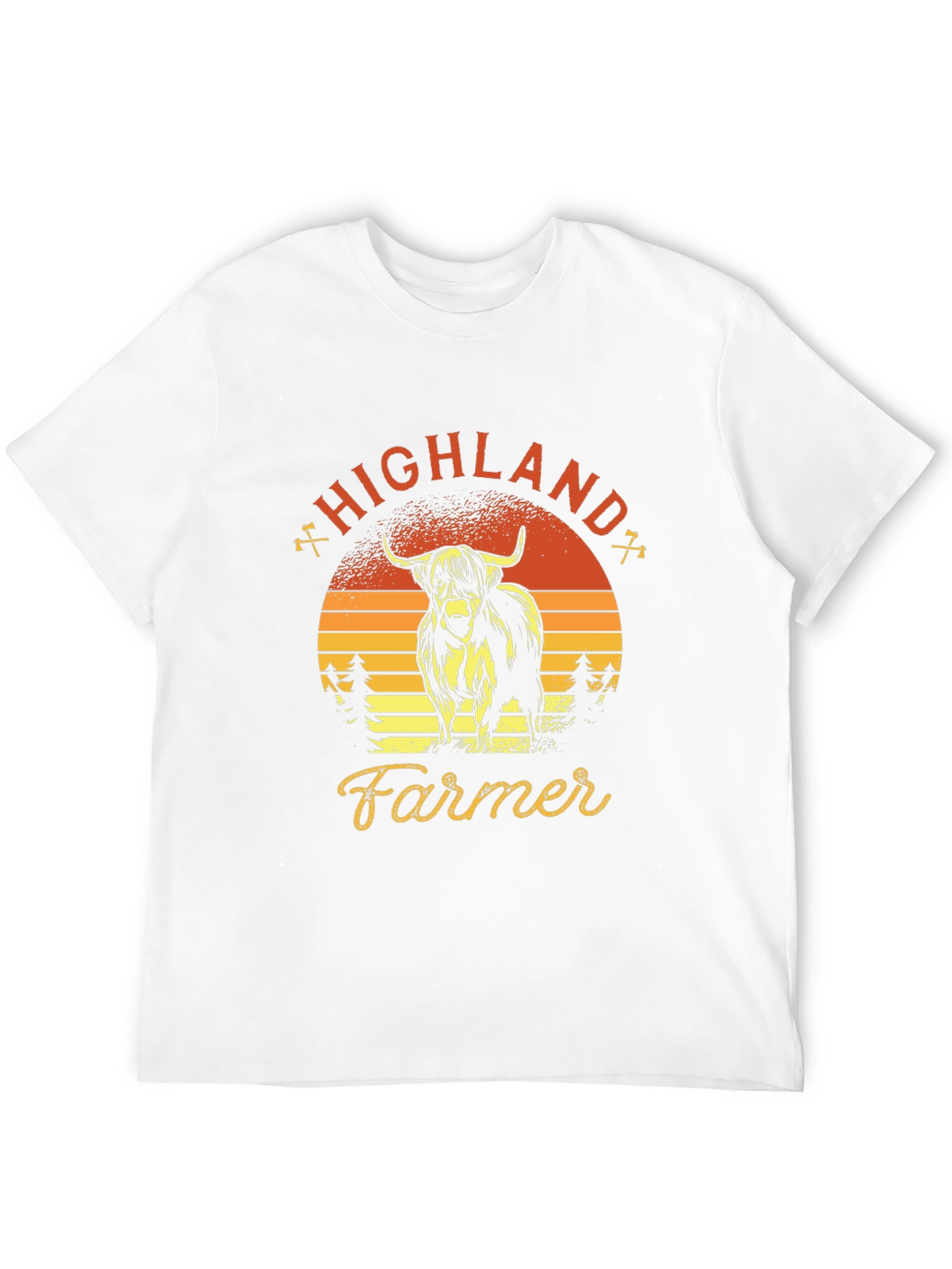 Highland Farmer Graphic Tee - Retro Sunset Design