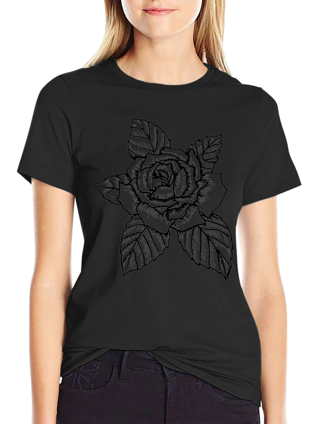 Black Rose Graphic T-Shirt - Stylish Floral Tee