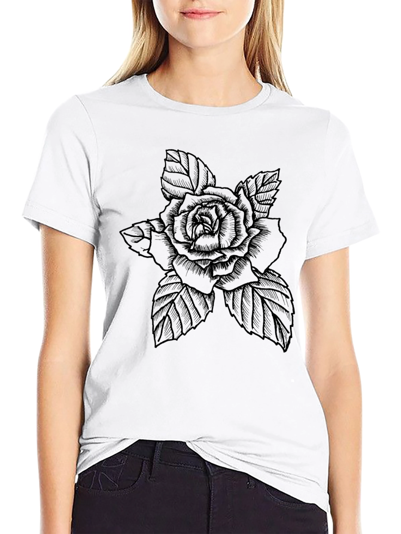 Black Rose Graphic T-Shirt - Stylish Floral Tee