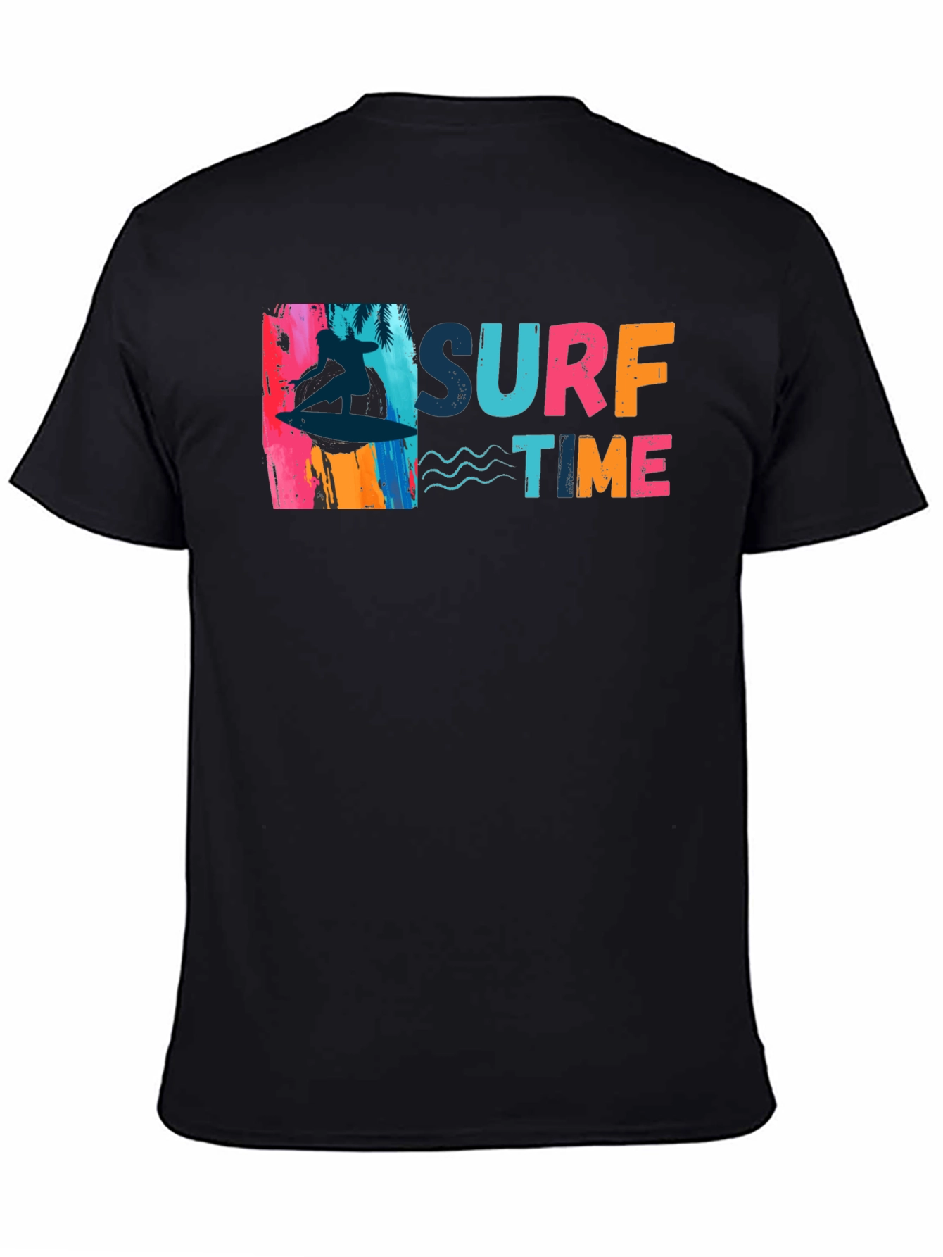 Surf Time Graphic Tee - Black Cotton T-Shirt
