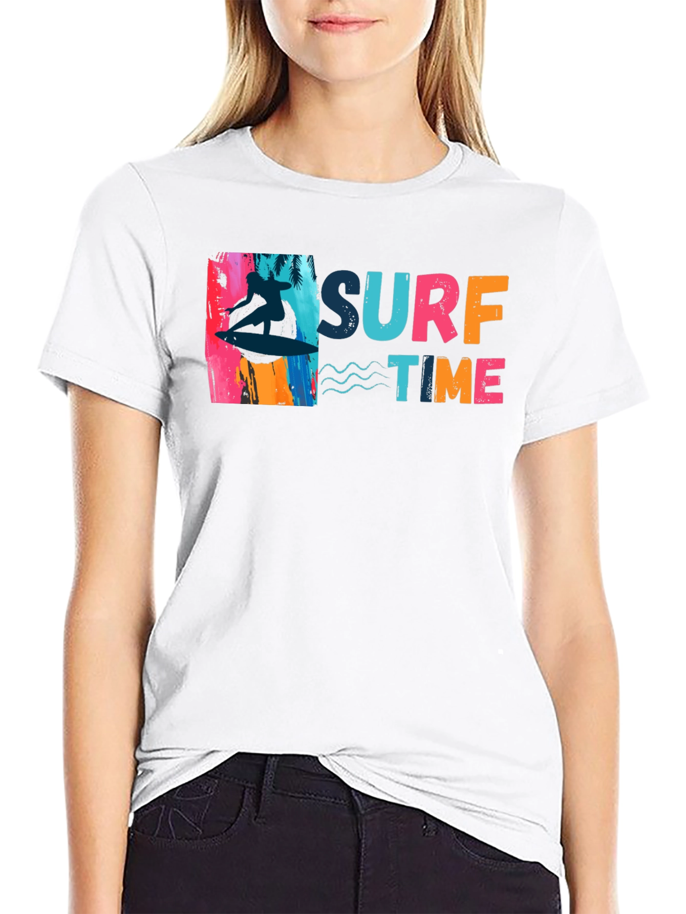 Surf Time Graphic Tee - Black Cotton T-Shirt