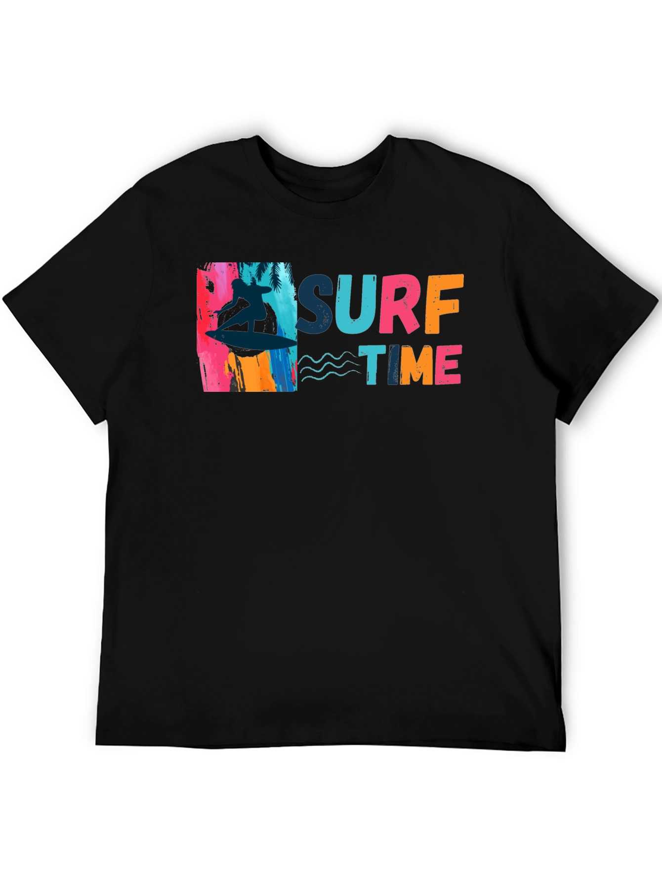 Surf Time Graphic Tee - Black Cotton T-Shirt