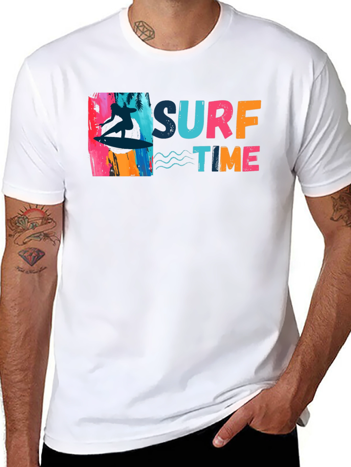 Surf Time Graphic Tee - Black Cotton T-Shirt