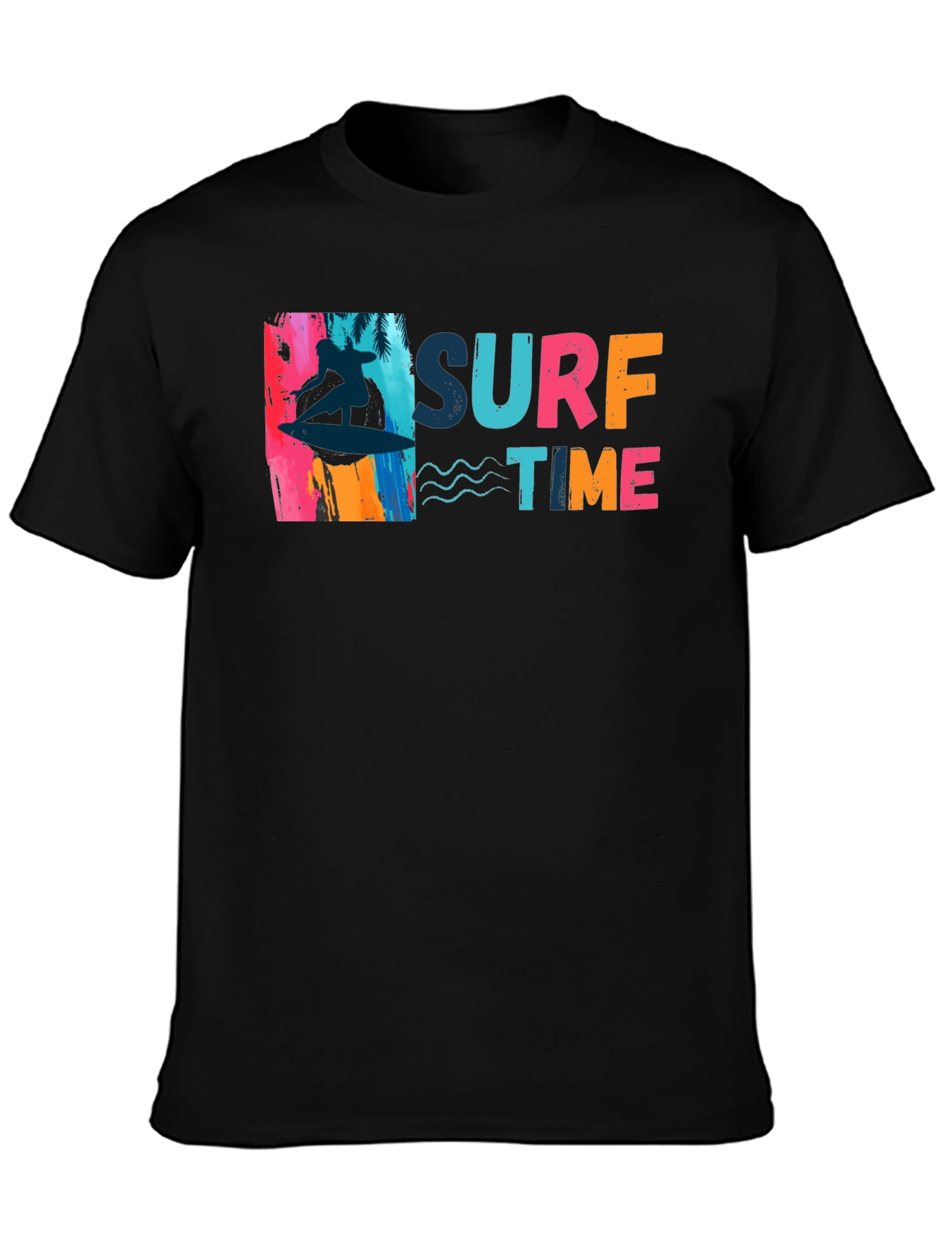 Surf Time Graphic Tee - Black Cotton T-Shirt