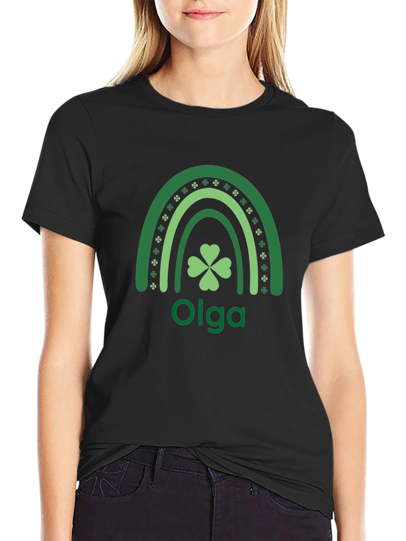 Personalized St. Patricks Day Olga Rainbow Shamrock T-Shirt