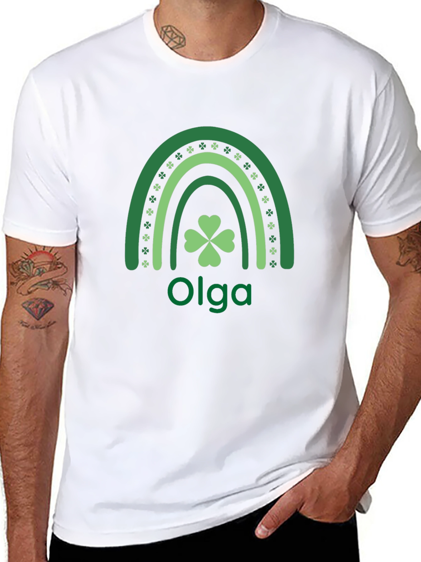 Personalized St. Patricks Day Olga Rainbow Shamrock T-Shirt