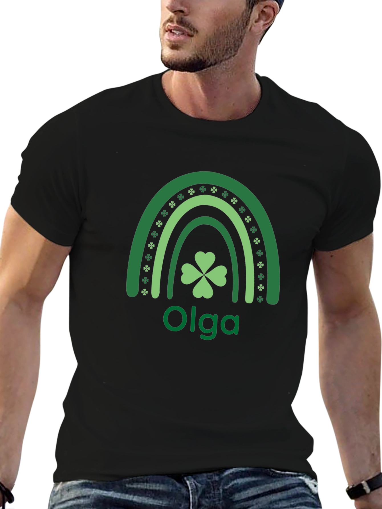Personalized St. Patricks Day Olga Rainbow Shamrock T-Shirt