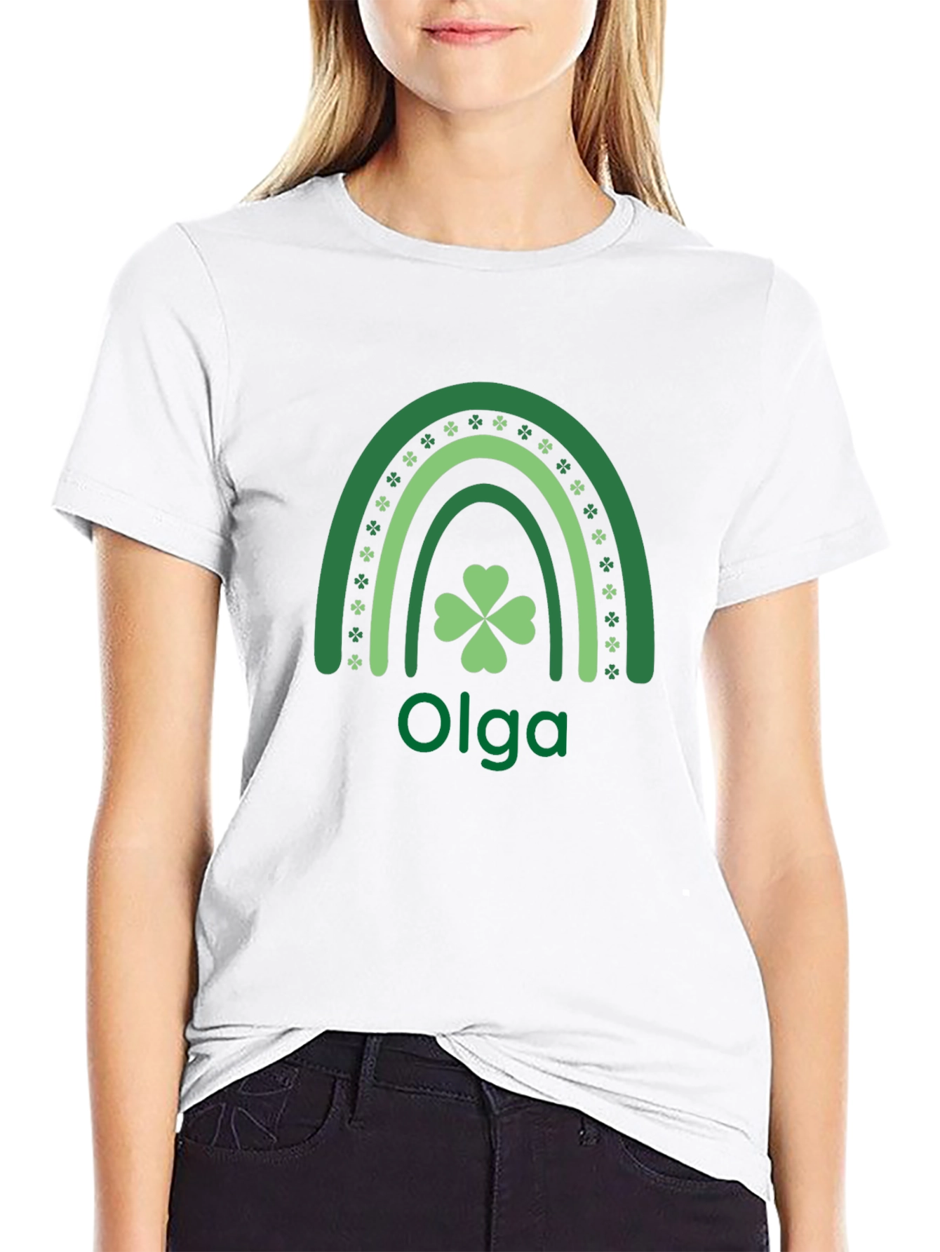 Personalized St. Patricks Day Olga Rainbow Shamrock T-Shirt