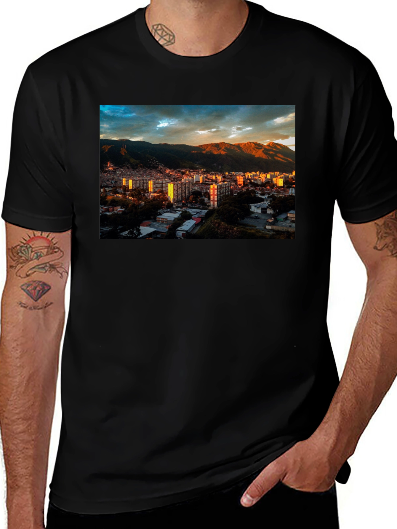 Cityscape Print Black T-Shirt