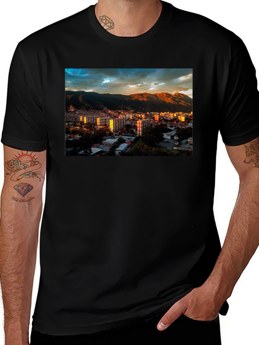Cityscape Print Black T-Shirt