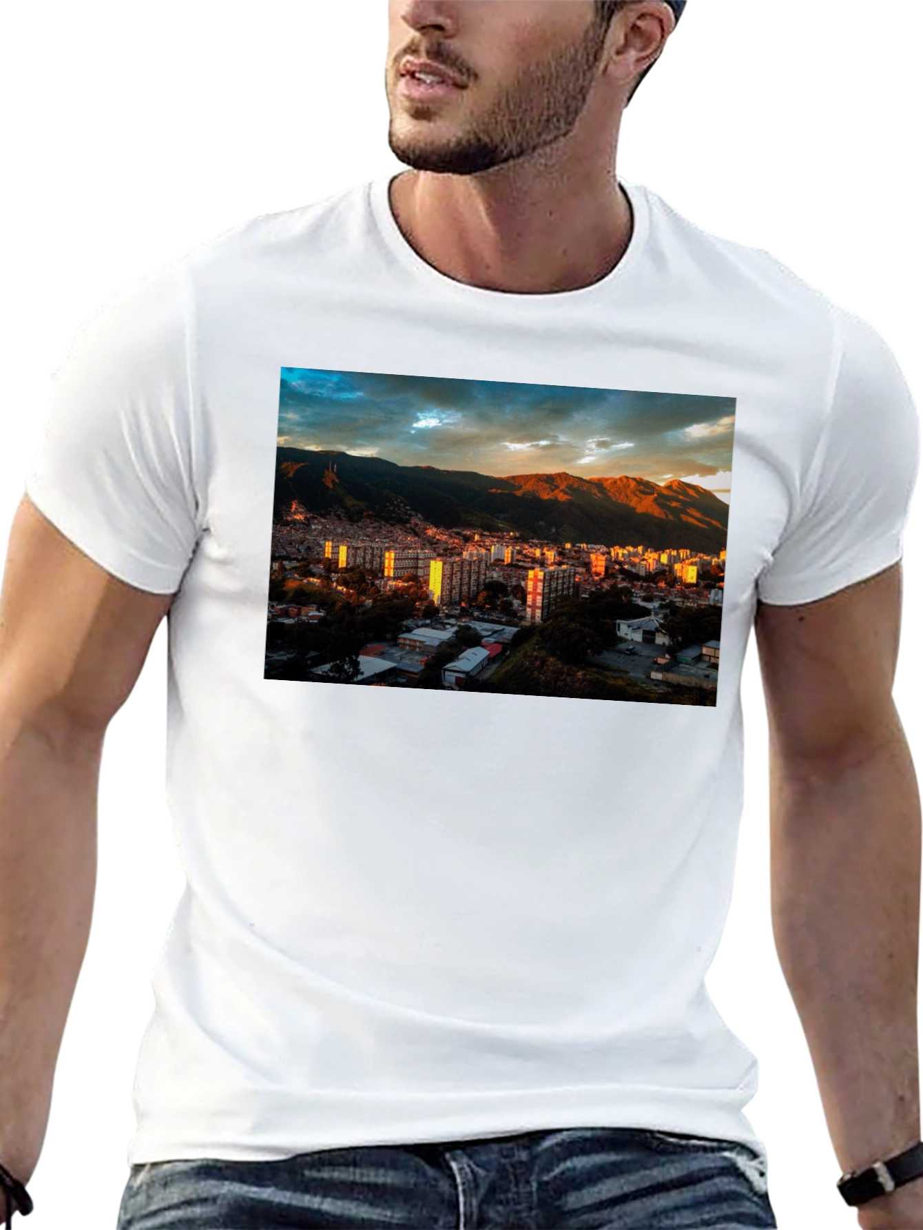 Cityscape Print Black T-Shirt