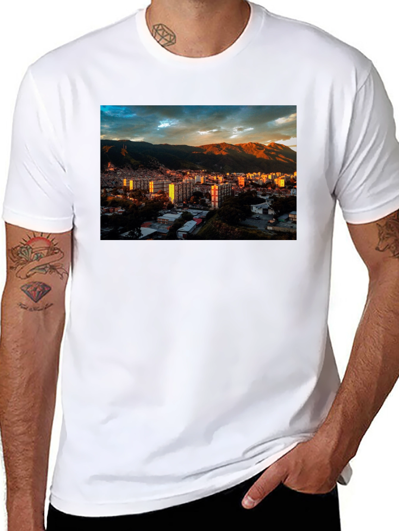 Cityscape Print Black T-Shirt