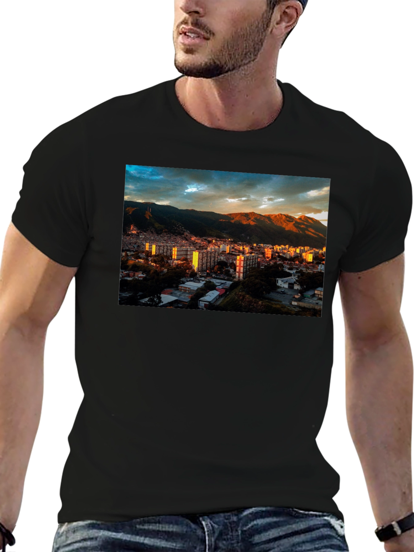 Cityscape Print Black T-Shirt