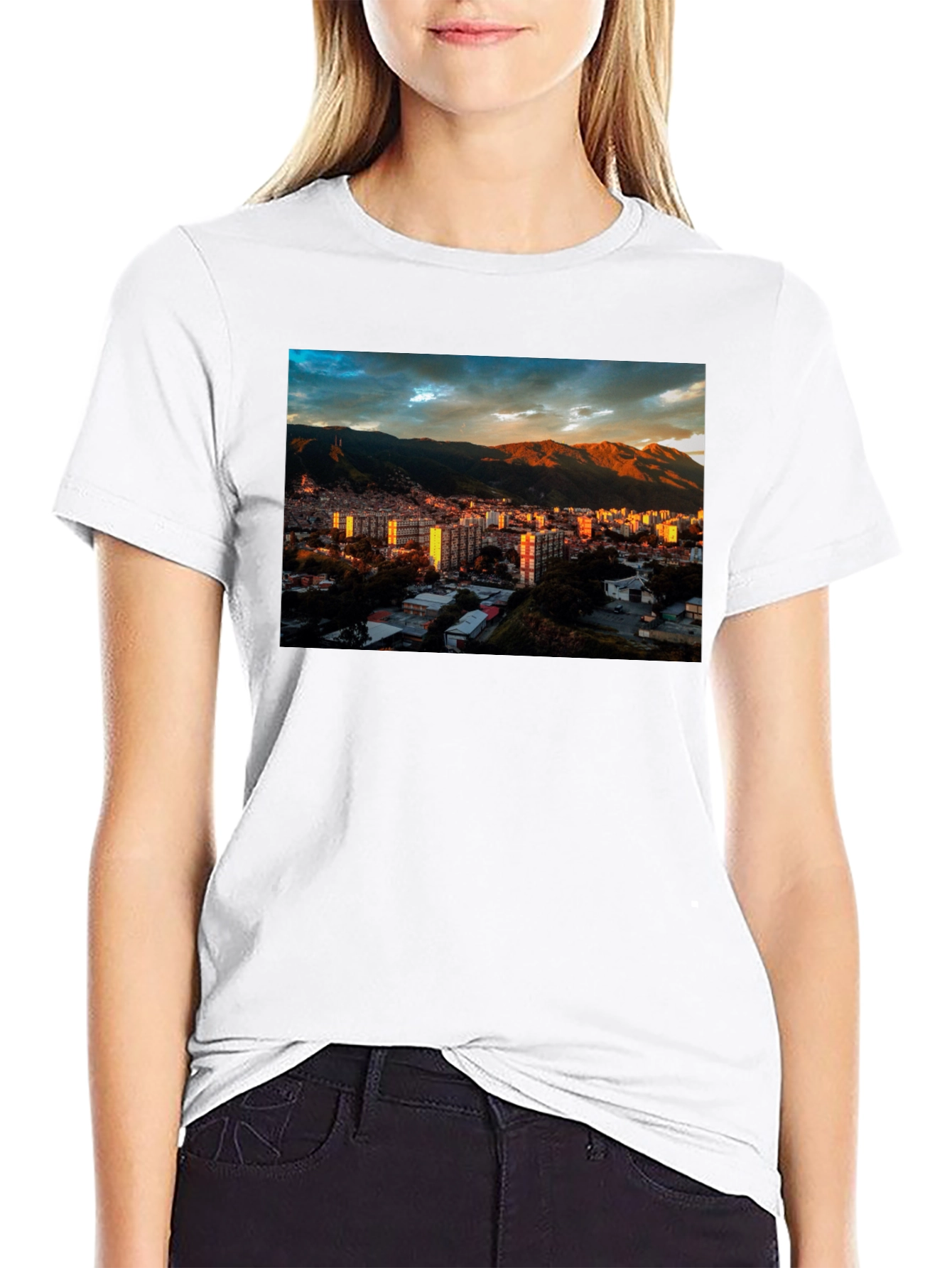 Cityscape Print Black T-Shirt